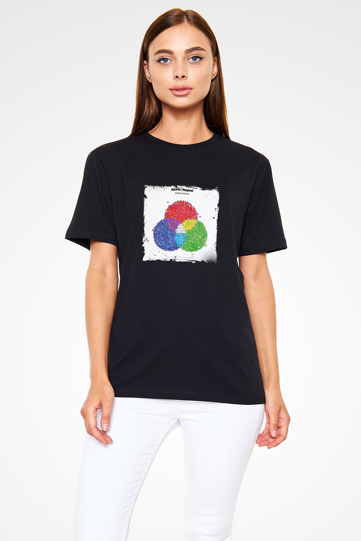 Above and Beyond Baskılı Unisex Siyah Tişört