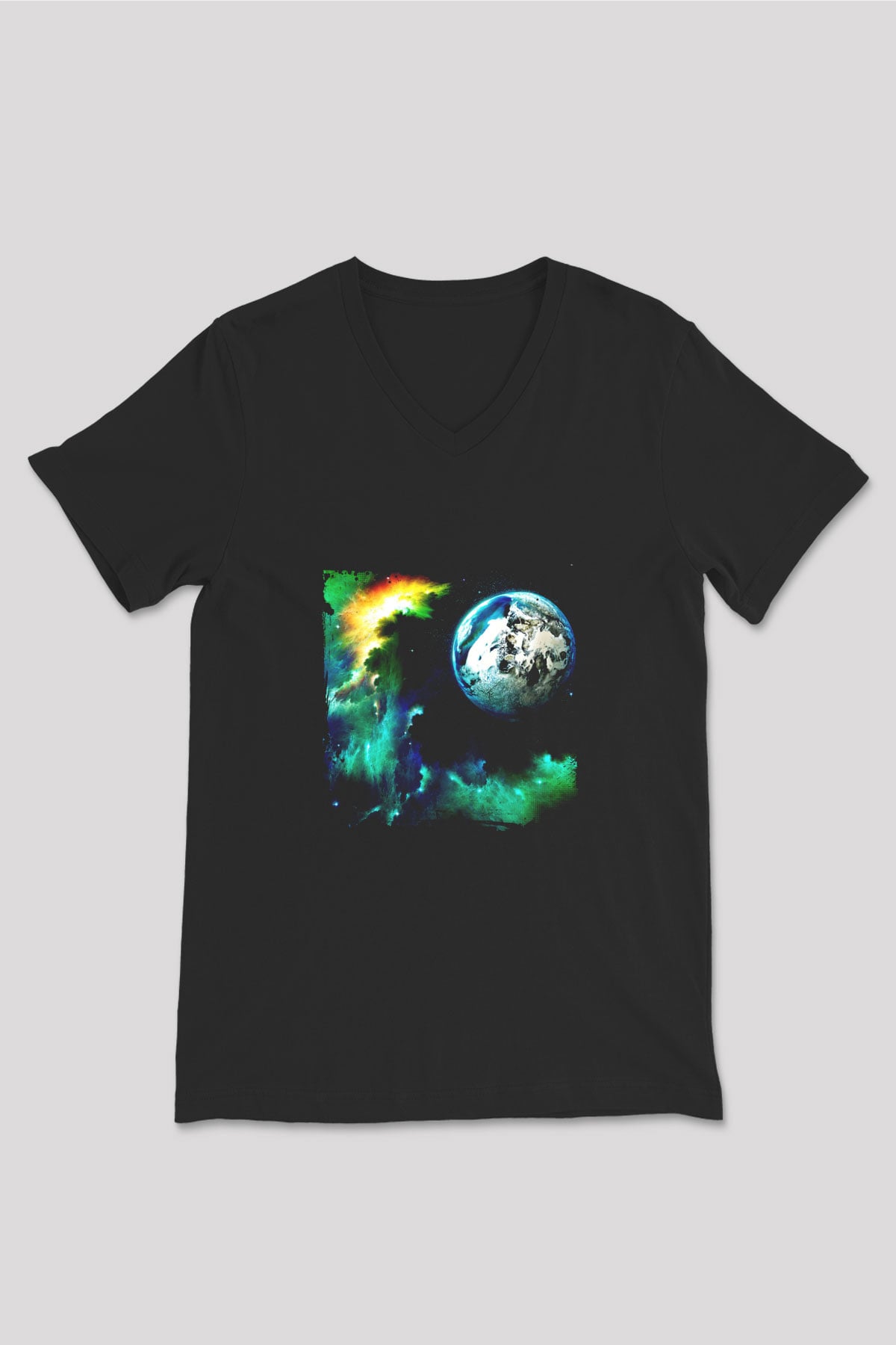 Above and Beyond Baskılı Unisex Siyah V Yaka Tişört