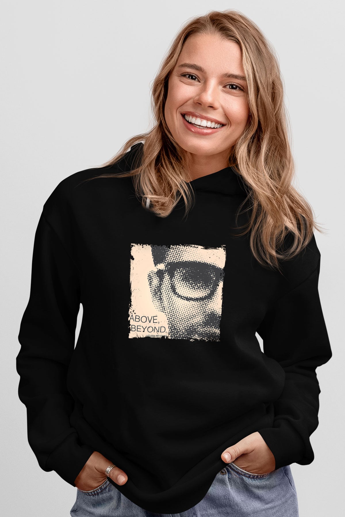 Above and Beyond Baskılı Unisex Siyah Hoodie