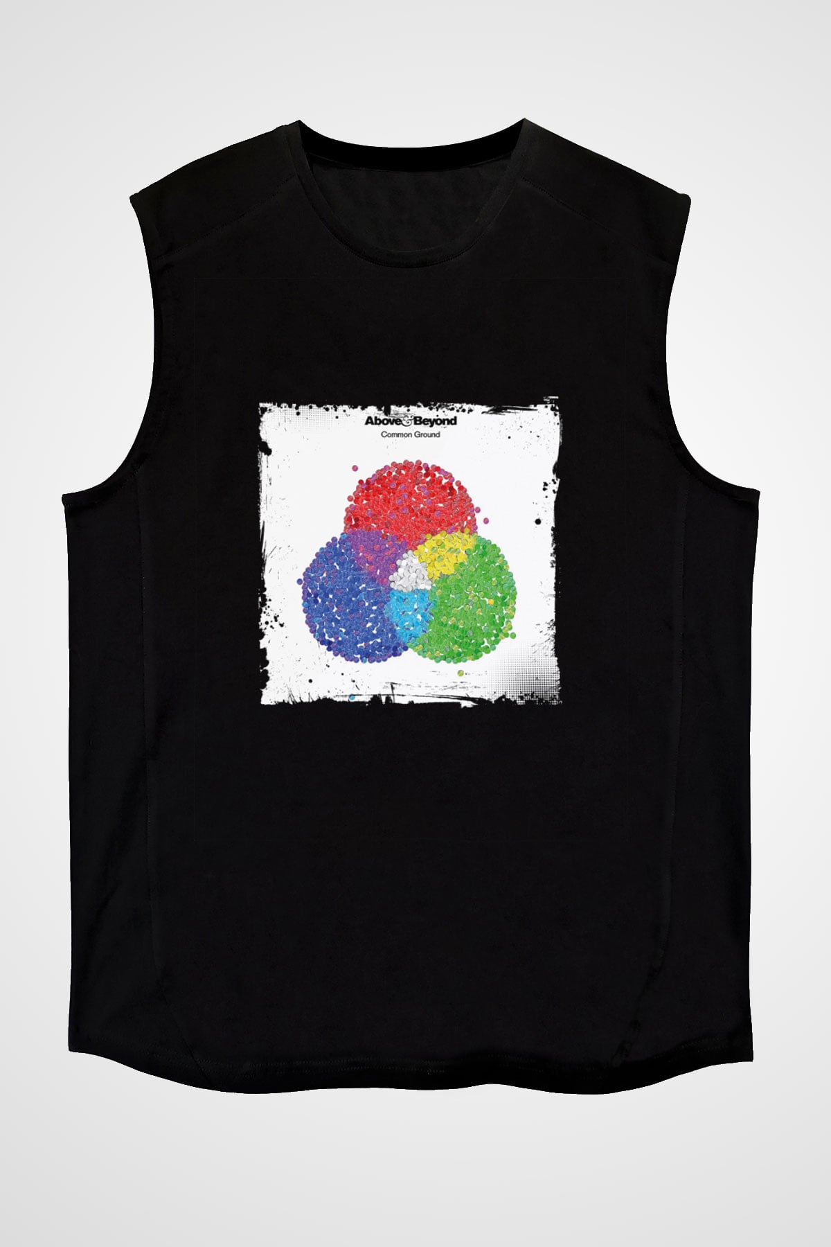 Above and Beyond Baskılı Unisex Siyah Kolsuz Tişört