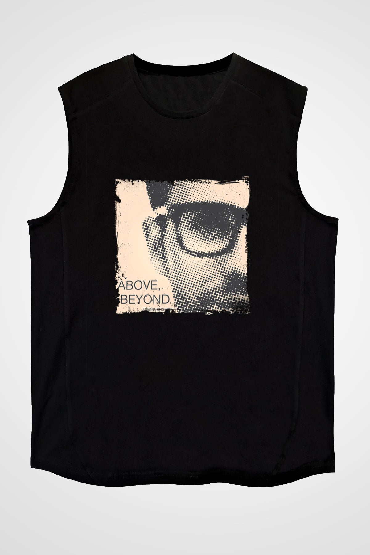 Above and Beyond Baskılı Unisex Siyah Kolsuz Tişört