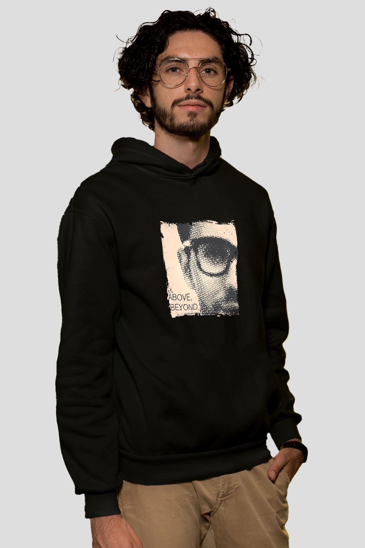 Above and Beyond Baskılı Unisex Siyah Hoodie