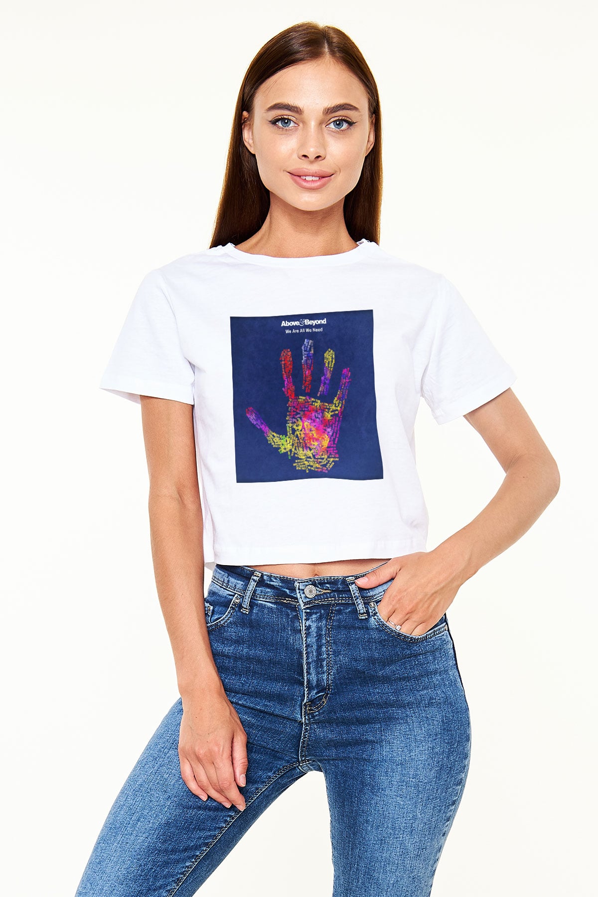 Above and Beyond Beyaz Croptop Tişört