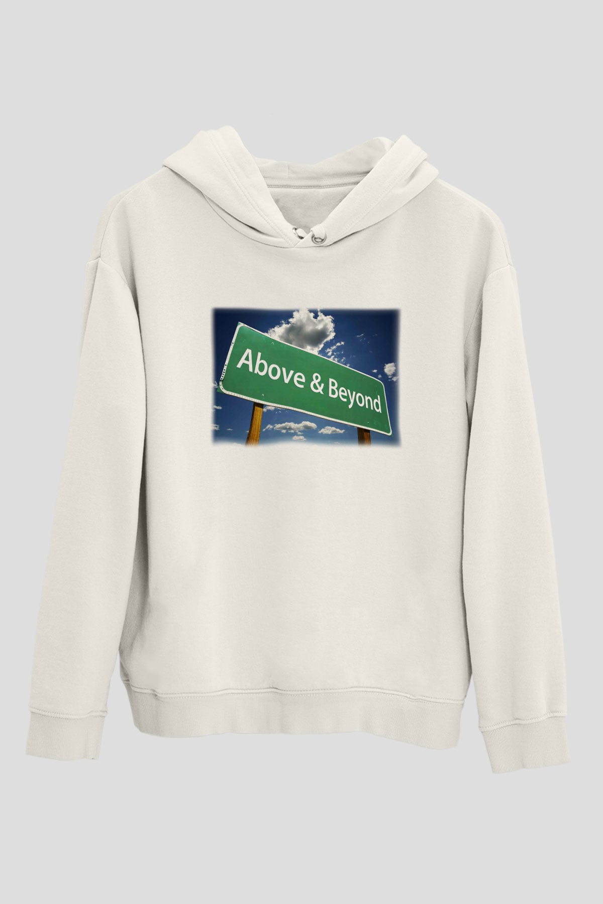 Above and Beyond Beyaz Unisex Kapşonlu Sweatshirt