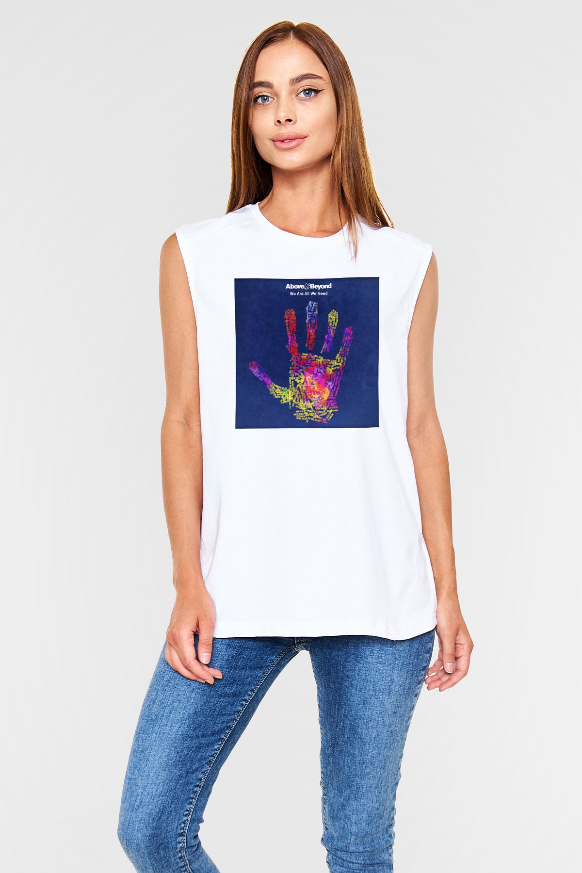 Above and Beyond Beyaz Unisex Kolsuz Tişört