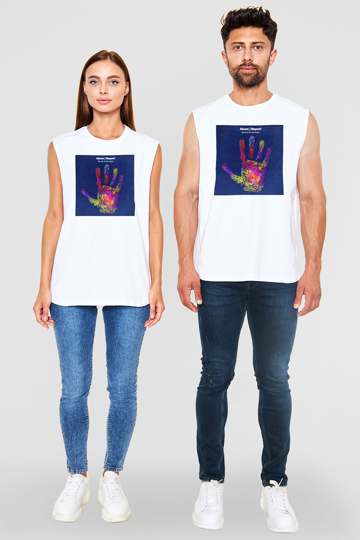 Above and Beyond Beyaz Unisex Kolsuz Tişört