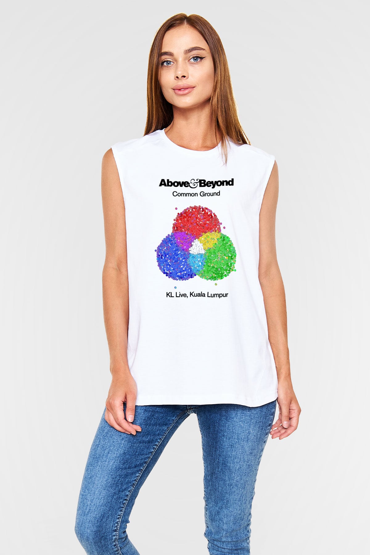 Above and Beyond Beyaz Unisex Kolsuz Tişört