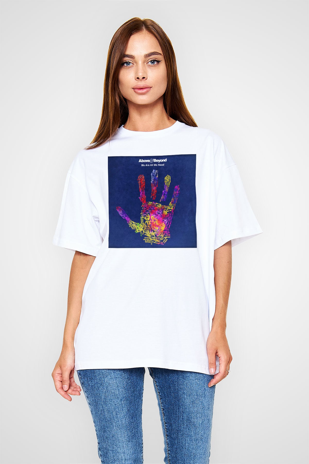 Above and Beyond Beyaz Unisex Oversize Tişört T-Shirt