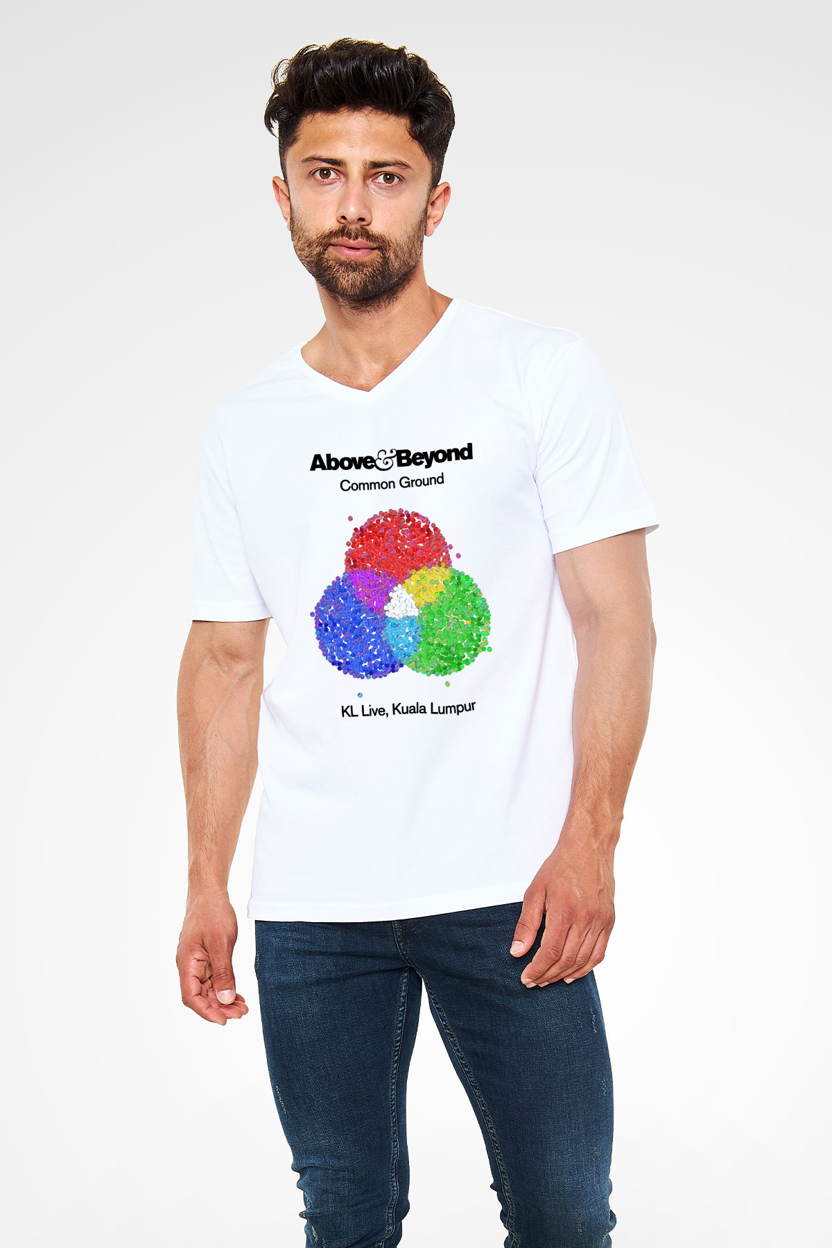 Above and Beyond Beyaz Unisex V Yaka Tişört T-Shirt