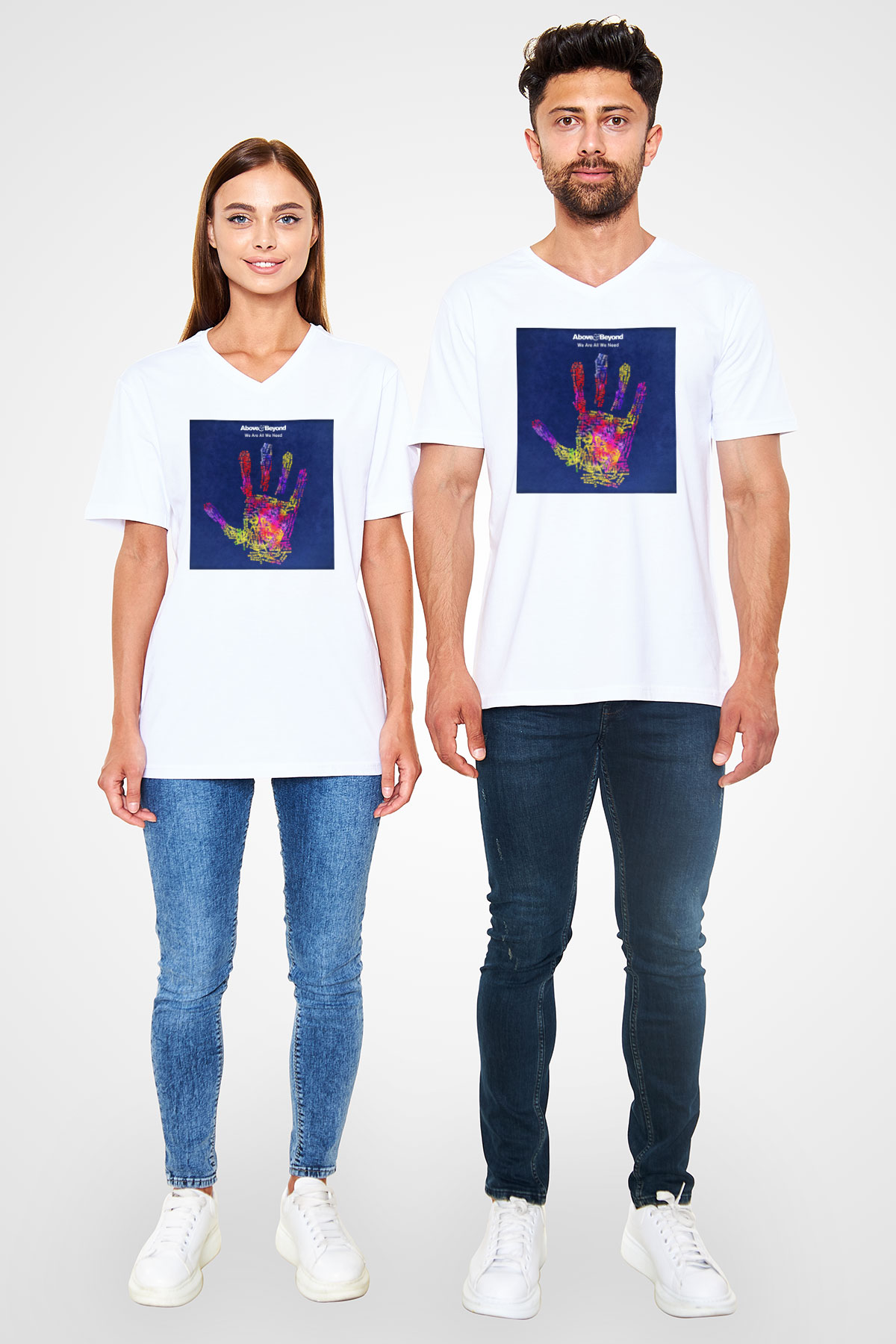 Above and Beyond Beyaz Unisex V Yaka Tişört T-Shirt