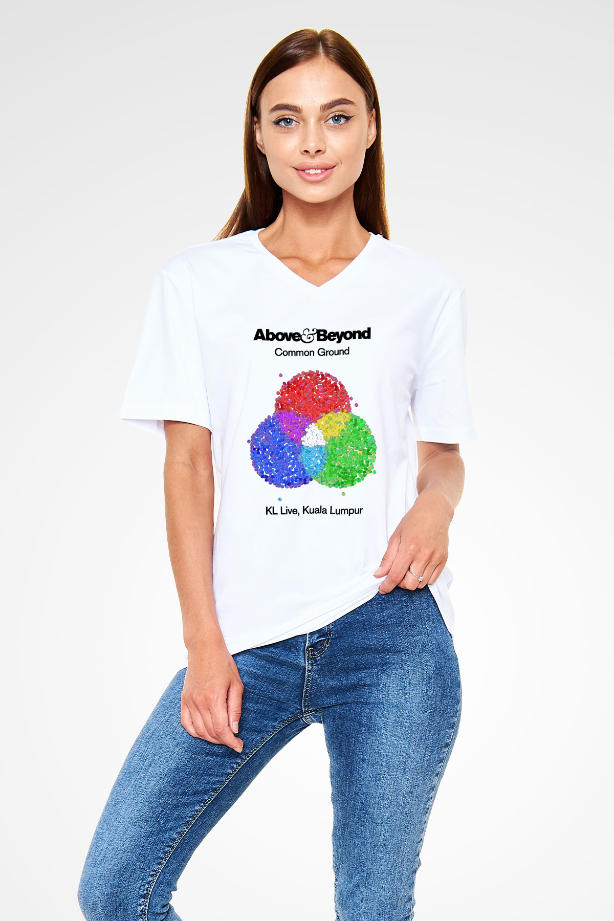 Above and Beyond Beyaz Unisex V Yaka Tişört T-Shirt
