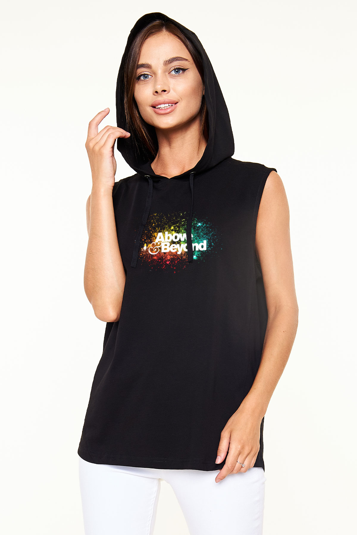 Above and Beyond Siyah Unisex Kapüşonlu Kolsuz Tişört