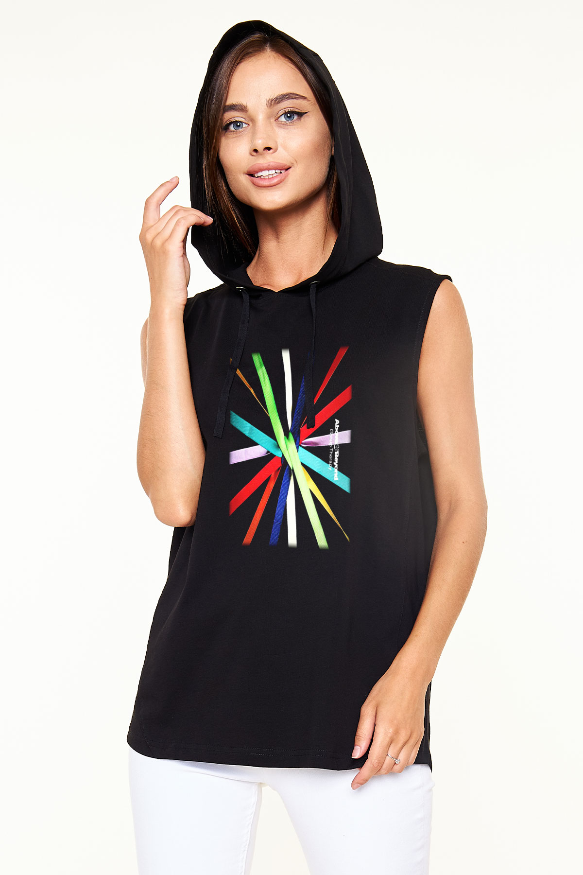 Above and Beyond Siyah Unisex Kapüşonlu Kolsuz Tişört