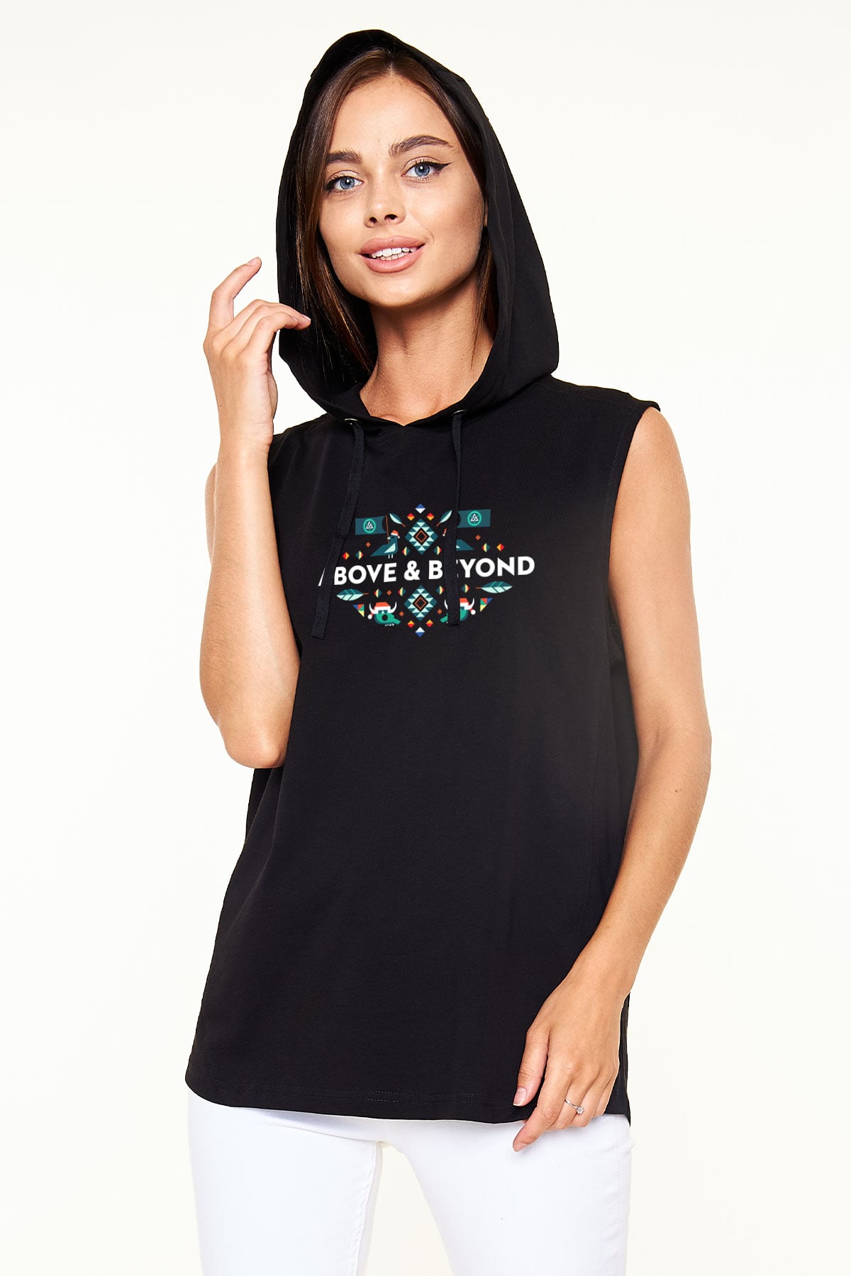 Above and Beyond Siyah Unisex Kapüşonlu Kolsuz Tişört