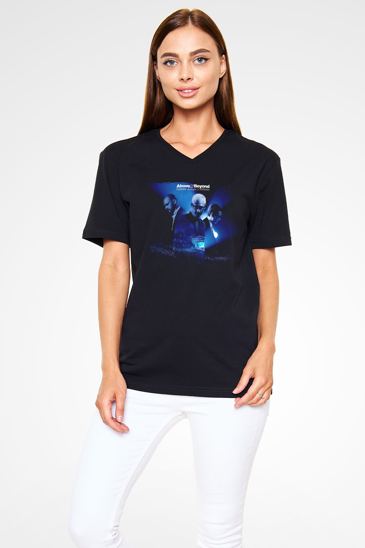 Above and Beyond Siyah Unisex V Yaka Tişört