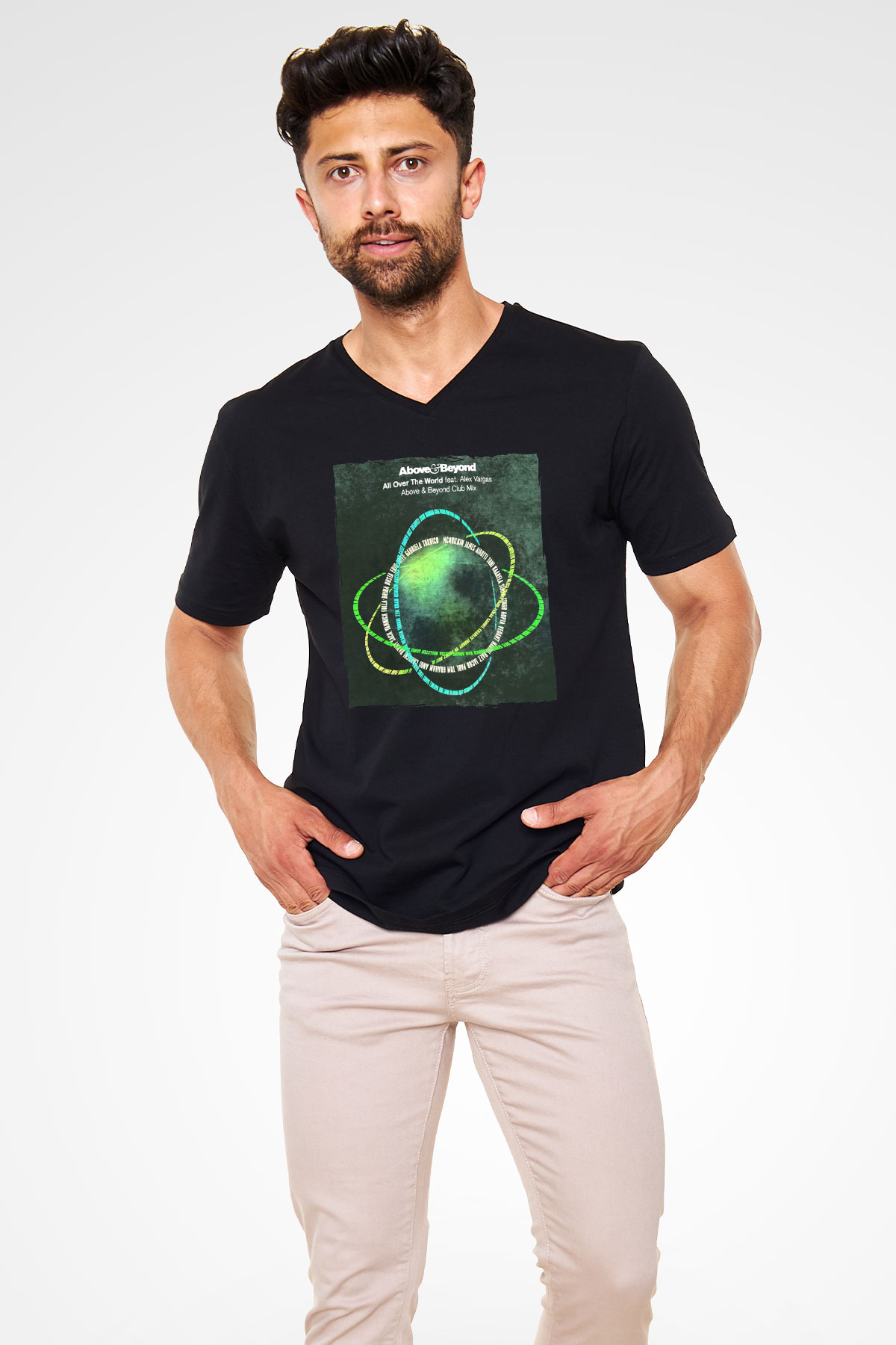 Above and Beyond Siyah Unisex V Yaka Tişört