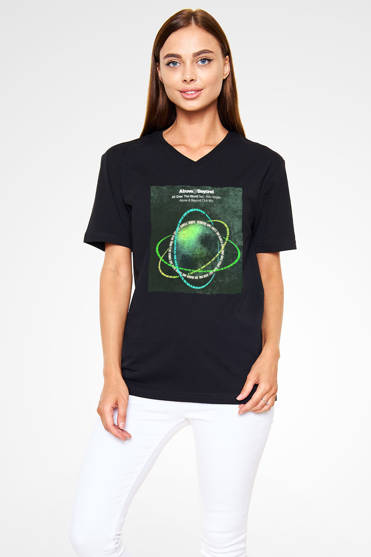 Above and Beyond Siyah Unisex V Yaka Tişört