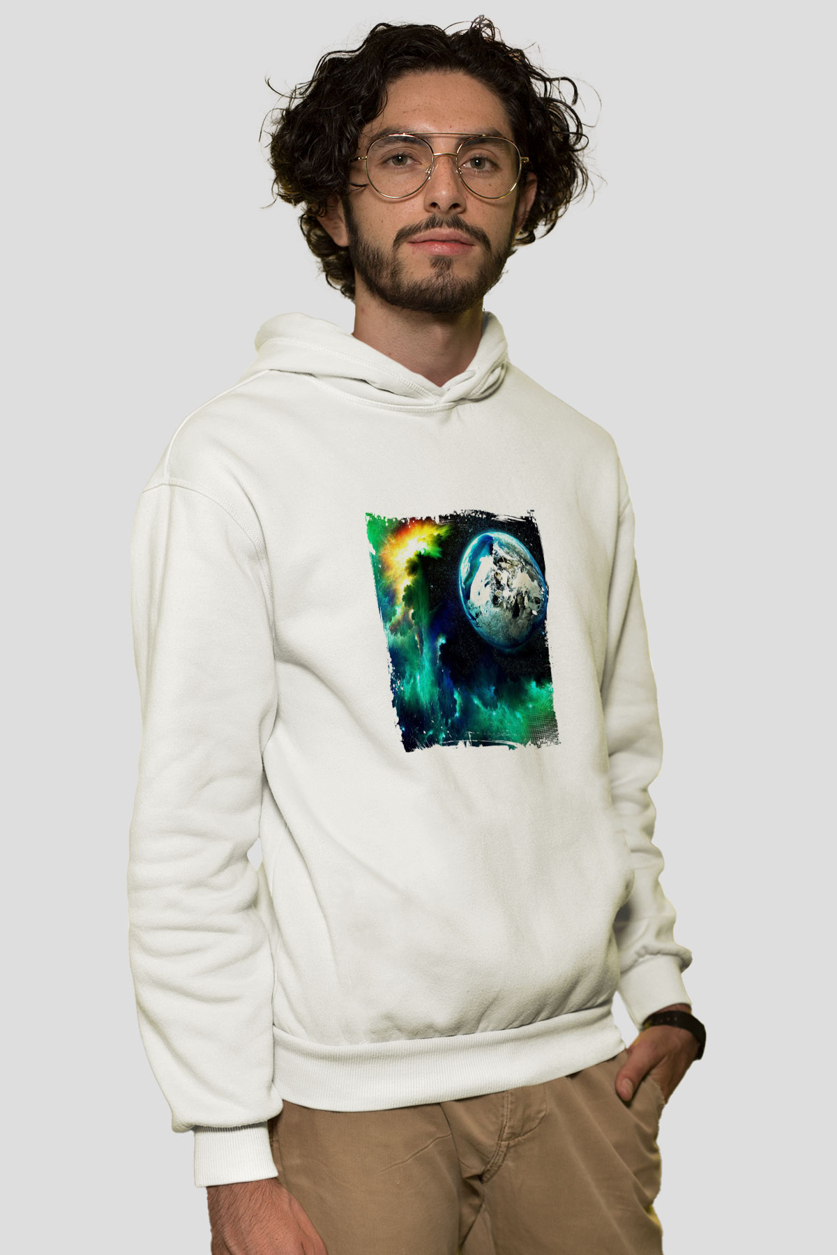 Above and BeyondBaskılı Beyaz Hoodie