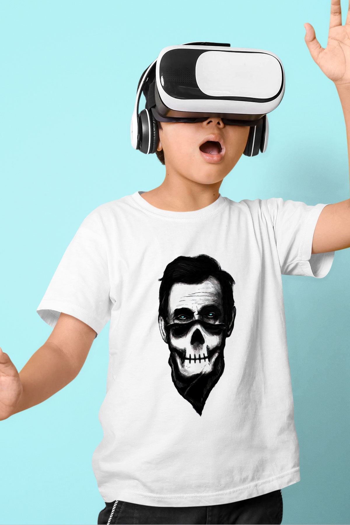 Abraham Lincoln Baskılı Beyaz Unisex Çocuk Tişört