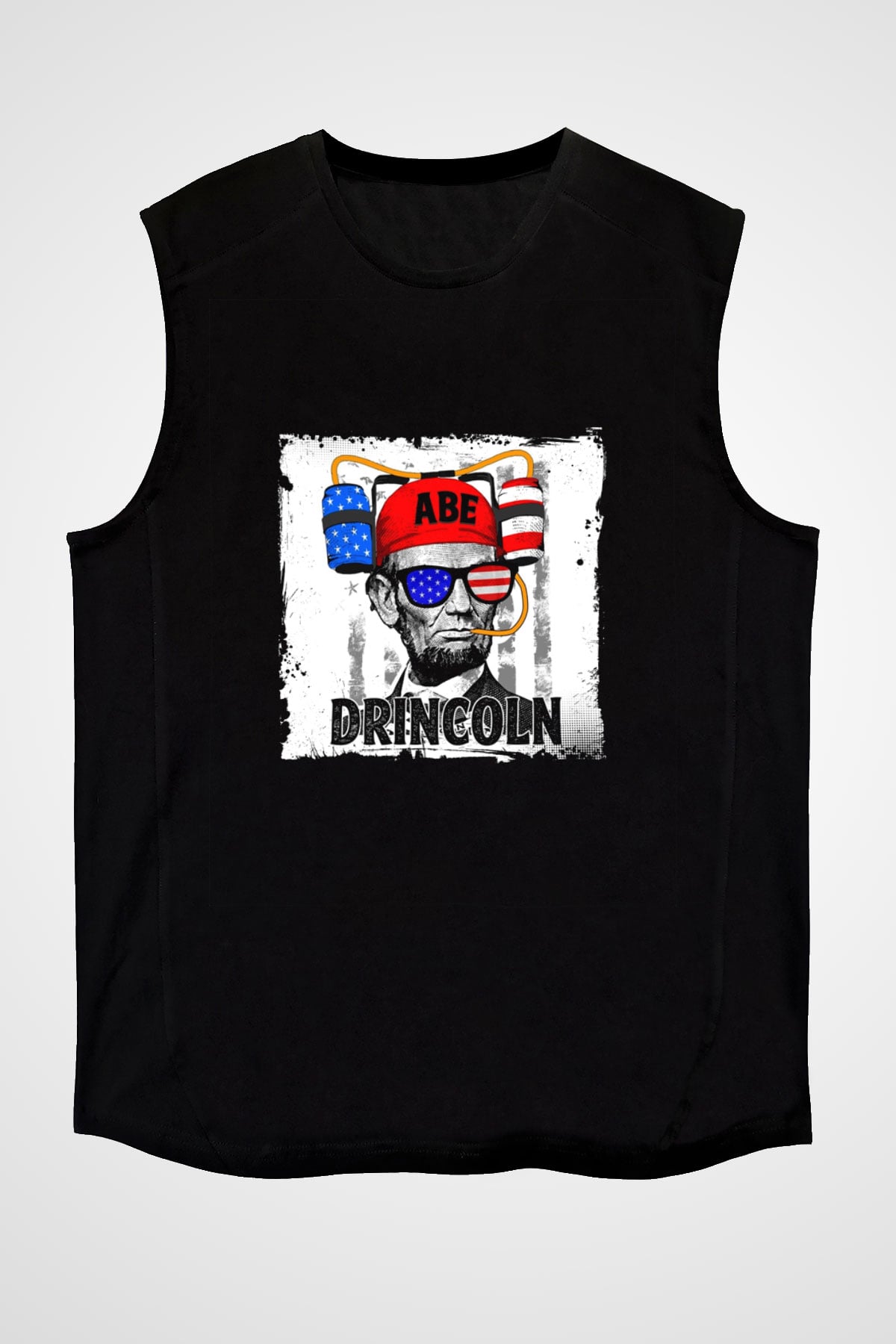 Abraham Lincoln Baskılı Unisex Siyah Kolsuz Tişört