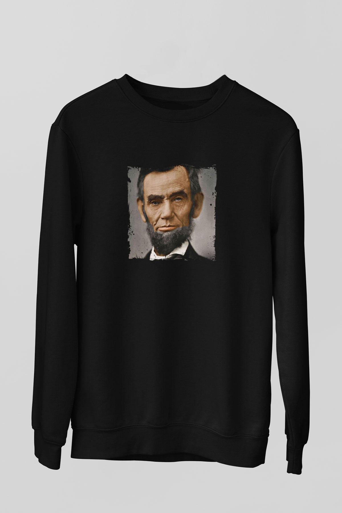 Abraham Lincoln Baskılı Unisex Siyah Sweatshirt