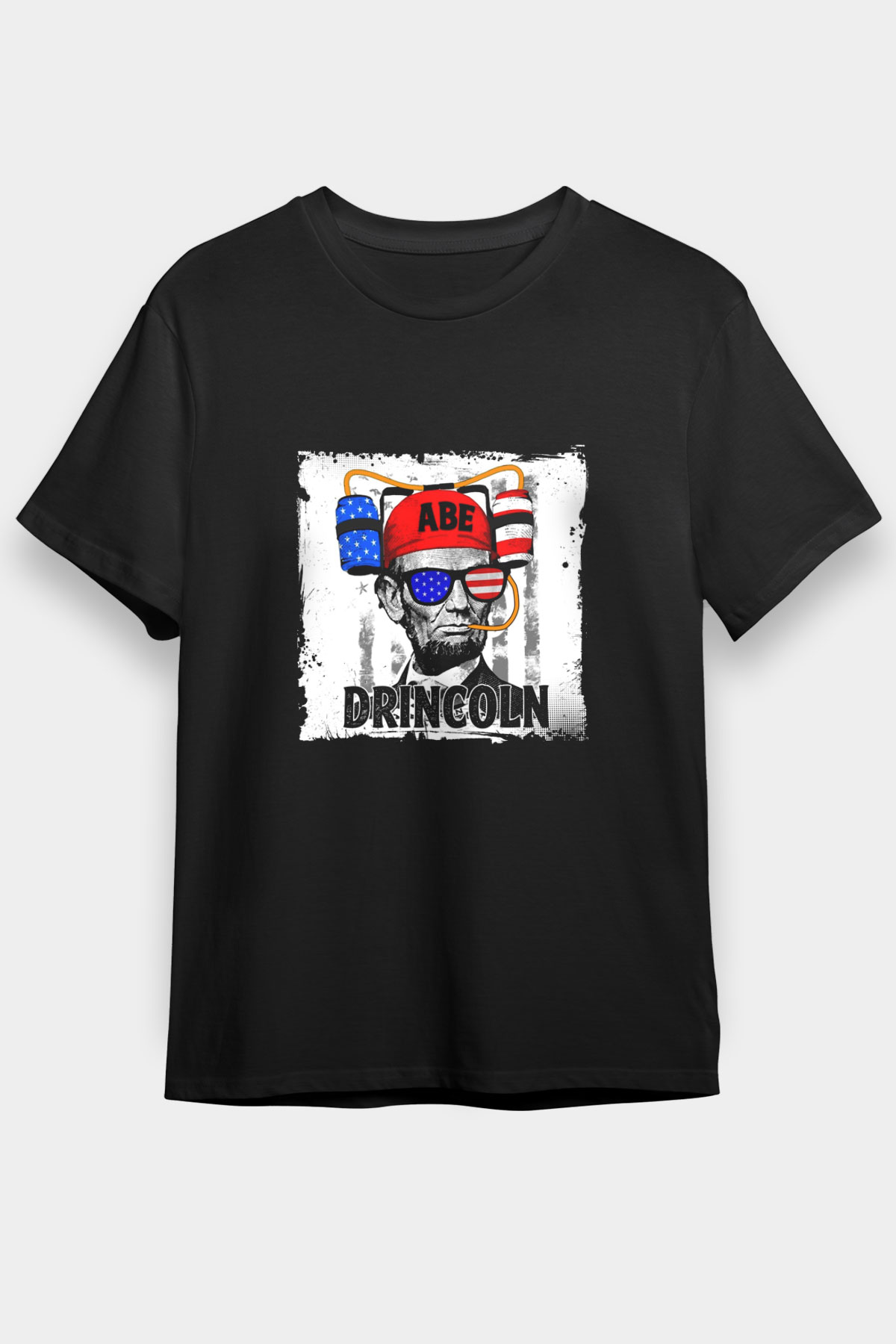 Abraham Lincoln Baskılı Unisex Siyah Tişört