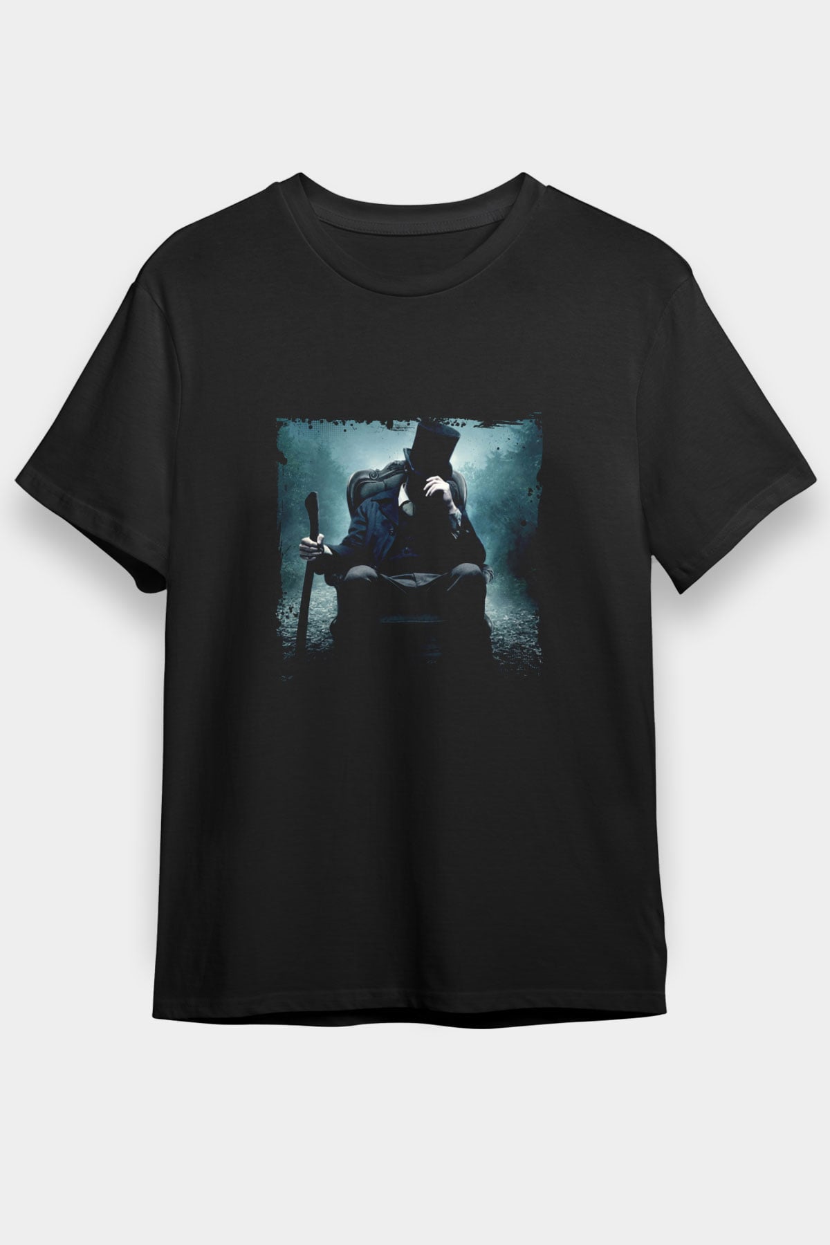 Abraham Lincoln Baskılı Unisex Siyah Tişört