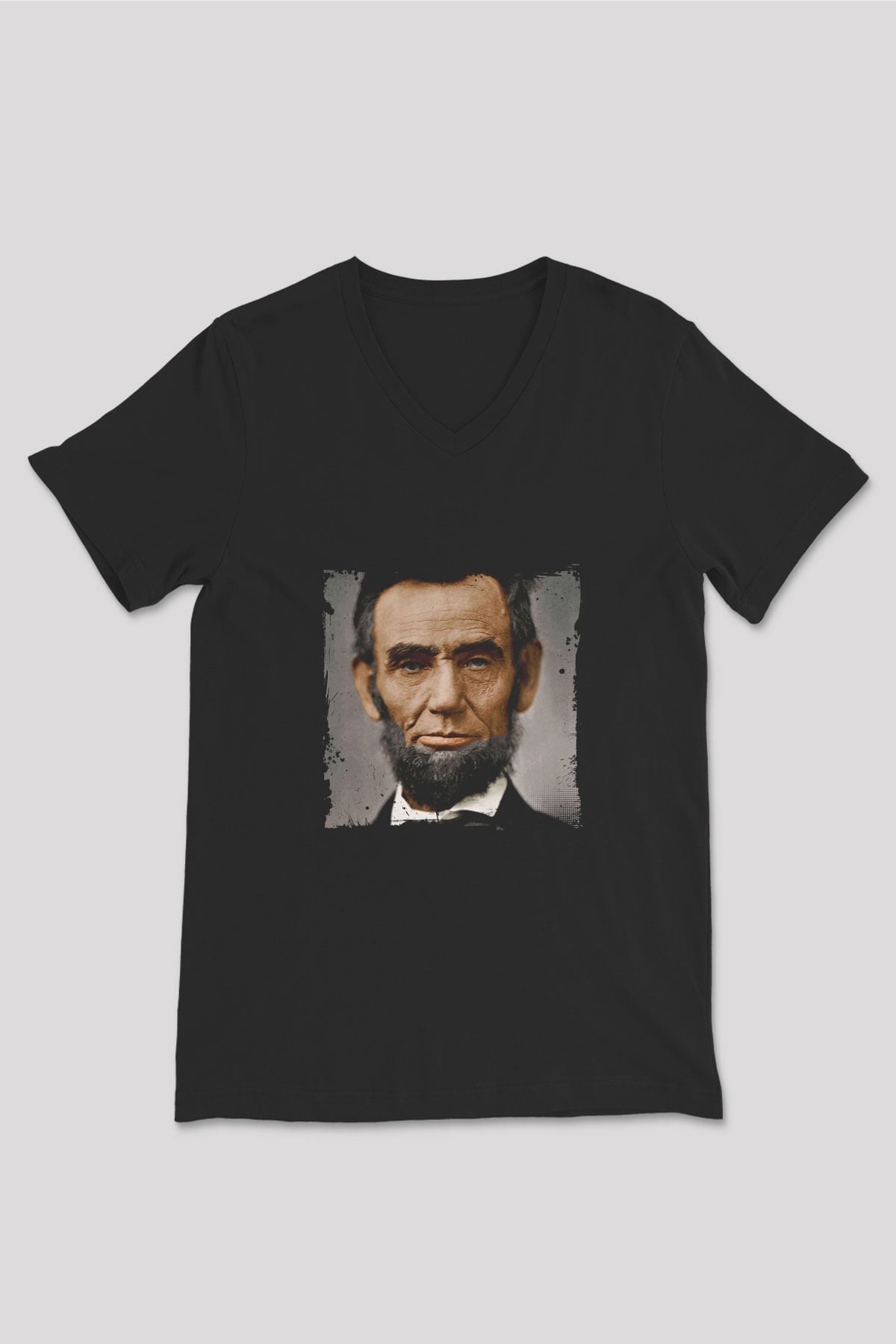 Abraham Lincoln Baskılı Unisex Siyah V Yaka Tişört