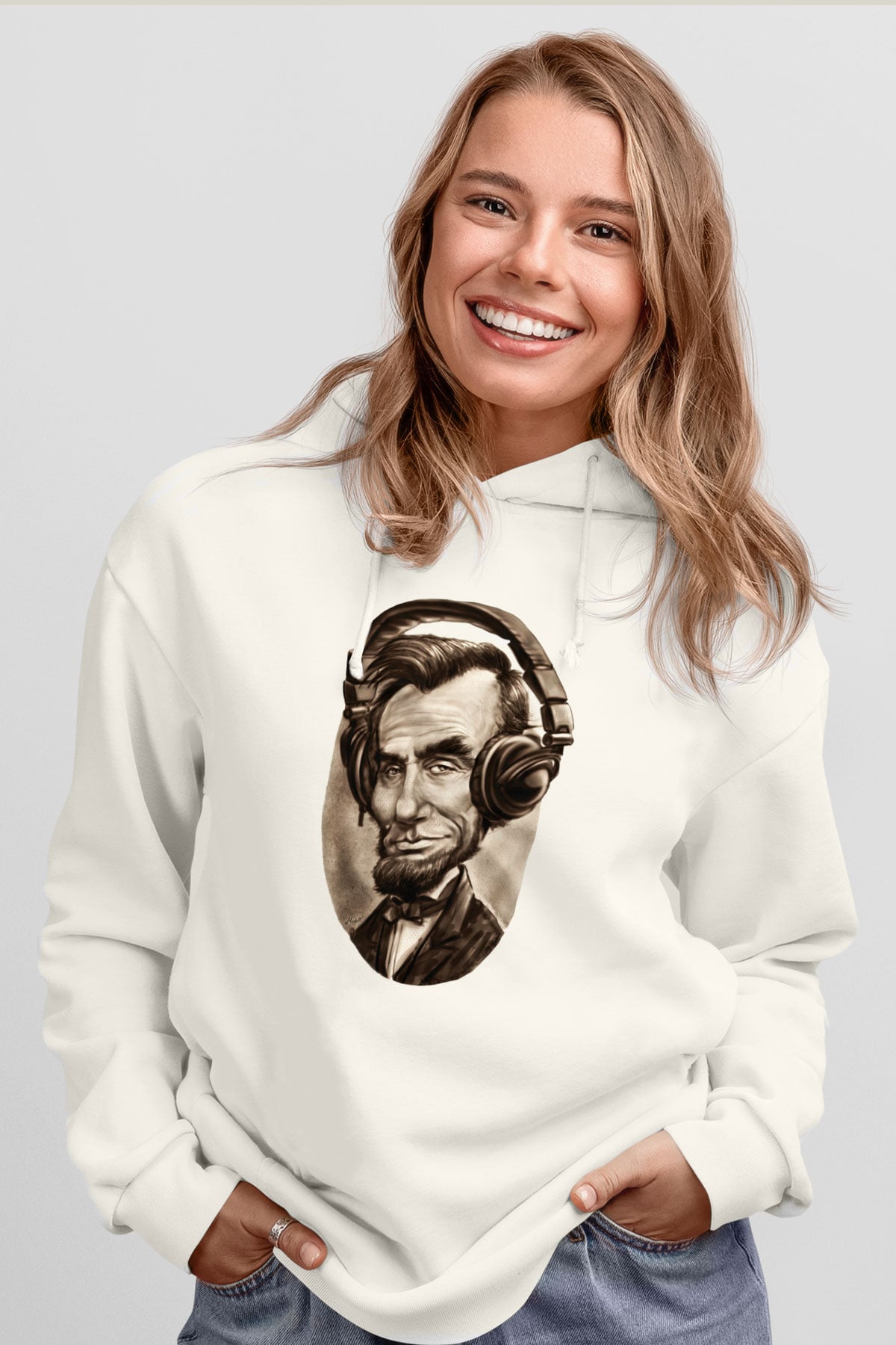 Abraham Lincoln Beyaz Unisex Kapşonlu Sweatshirt
