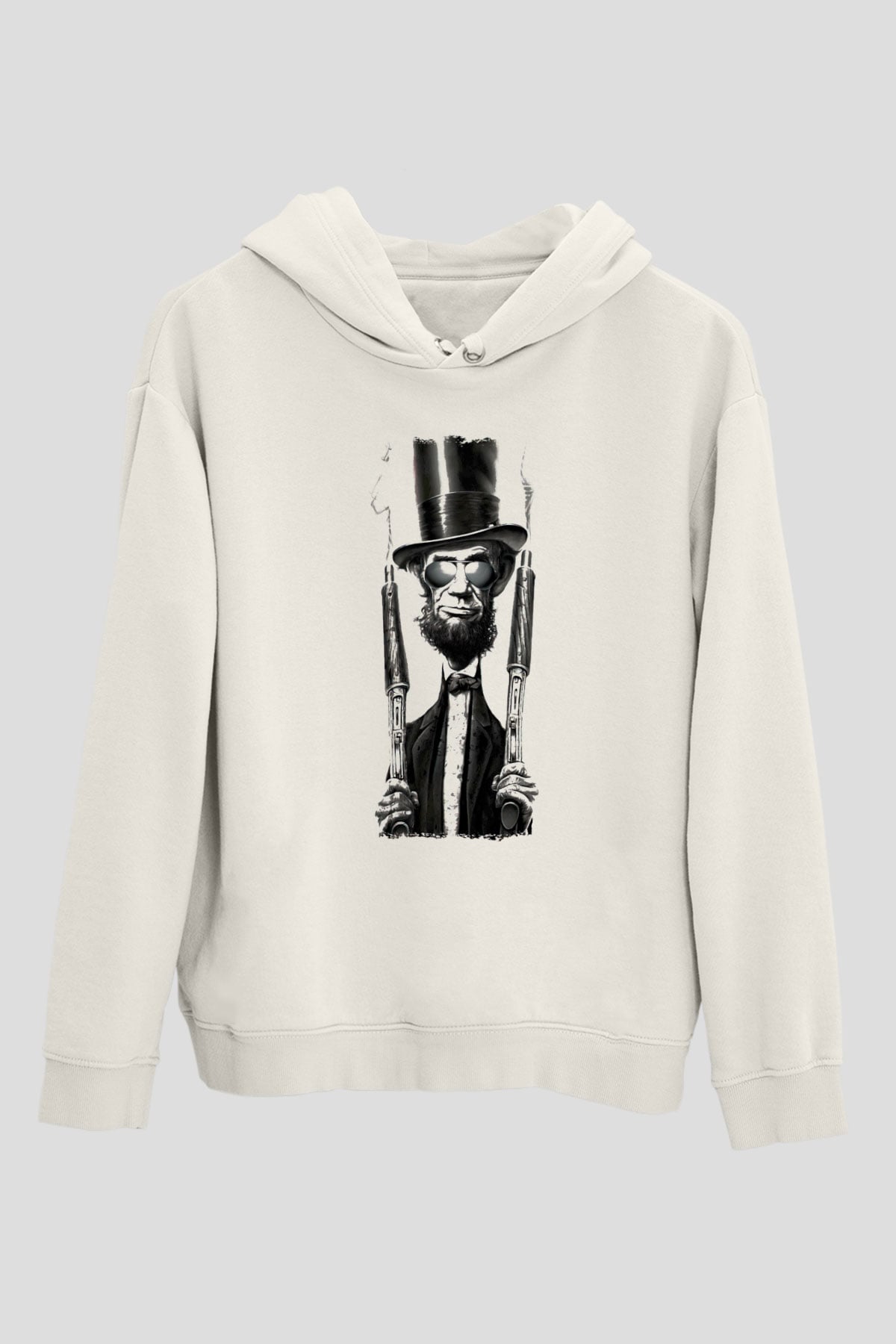 Abraham Lincoln Beyaz Unisex Kapüşonlu Sweatshirt