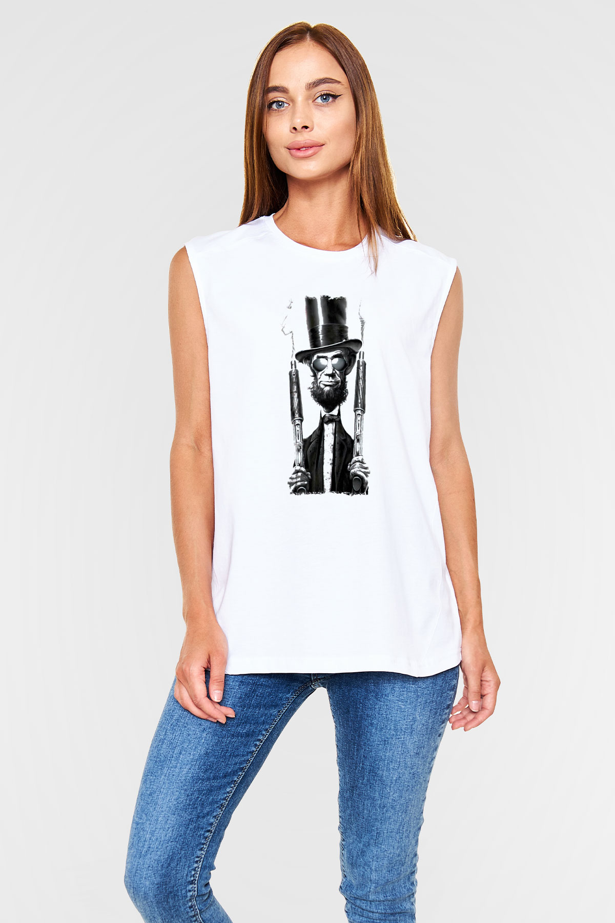 Abraham Lincoln Beyaz Unisex Kolsuz Tişört