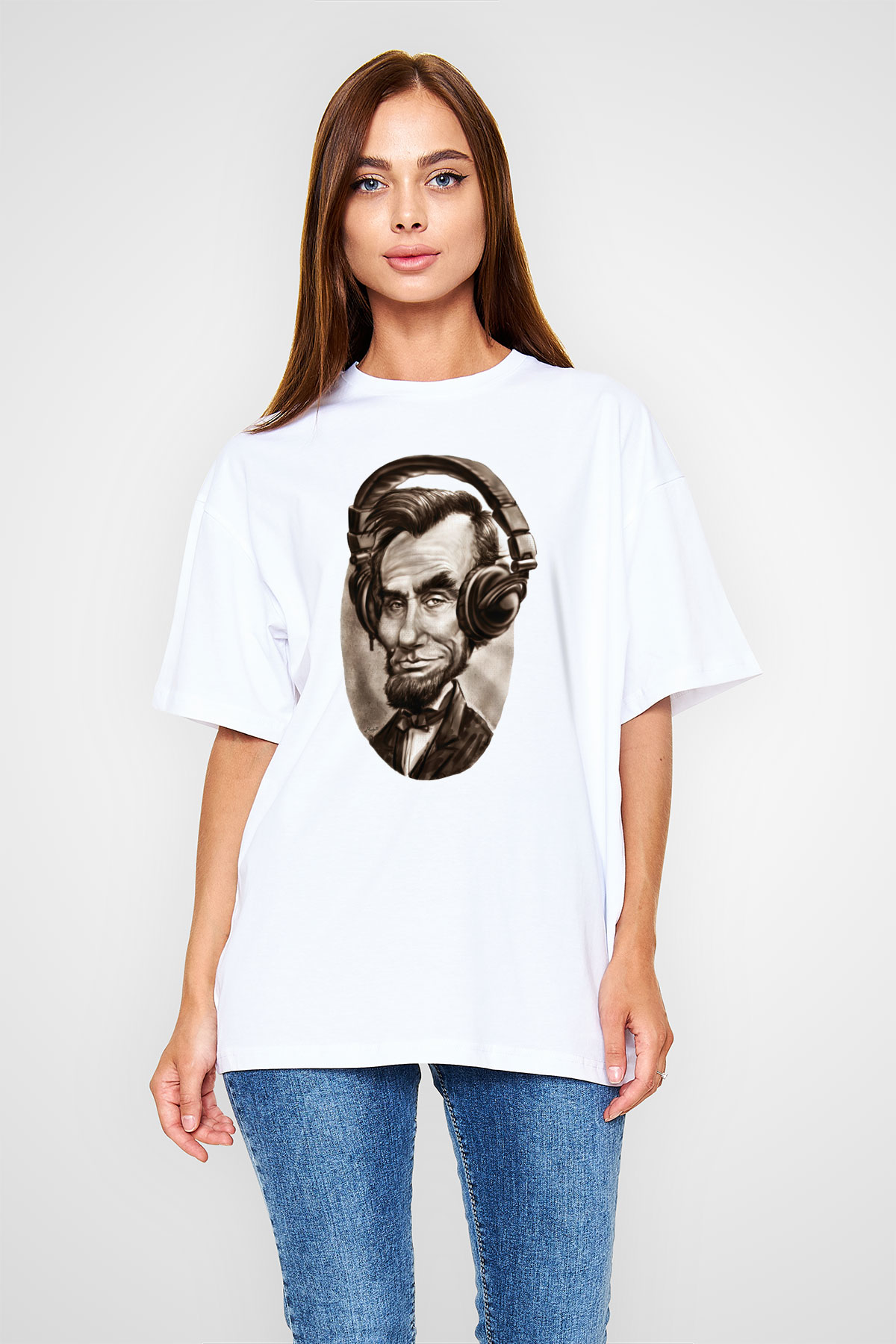 Abraham Lincoln Beyaz Unisex Oversize Tişört T-Shirt
