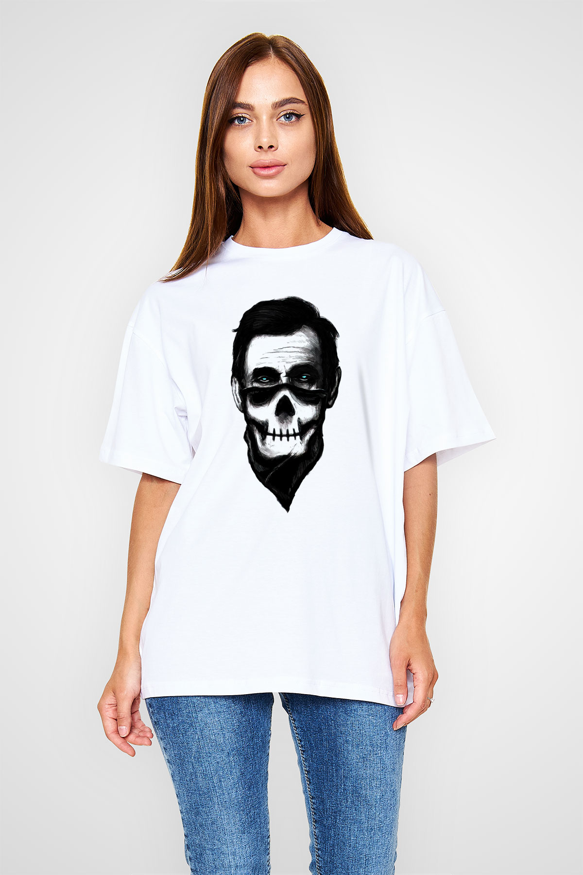 Abraham Lincoln Beyaz Unisex Oversize Tişört T-Shirt