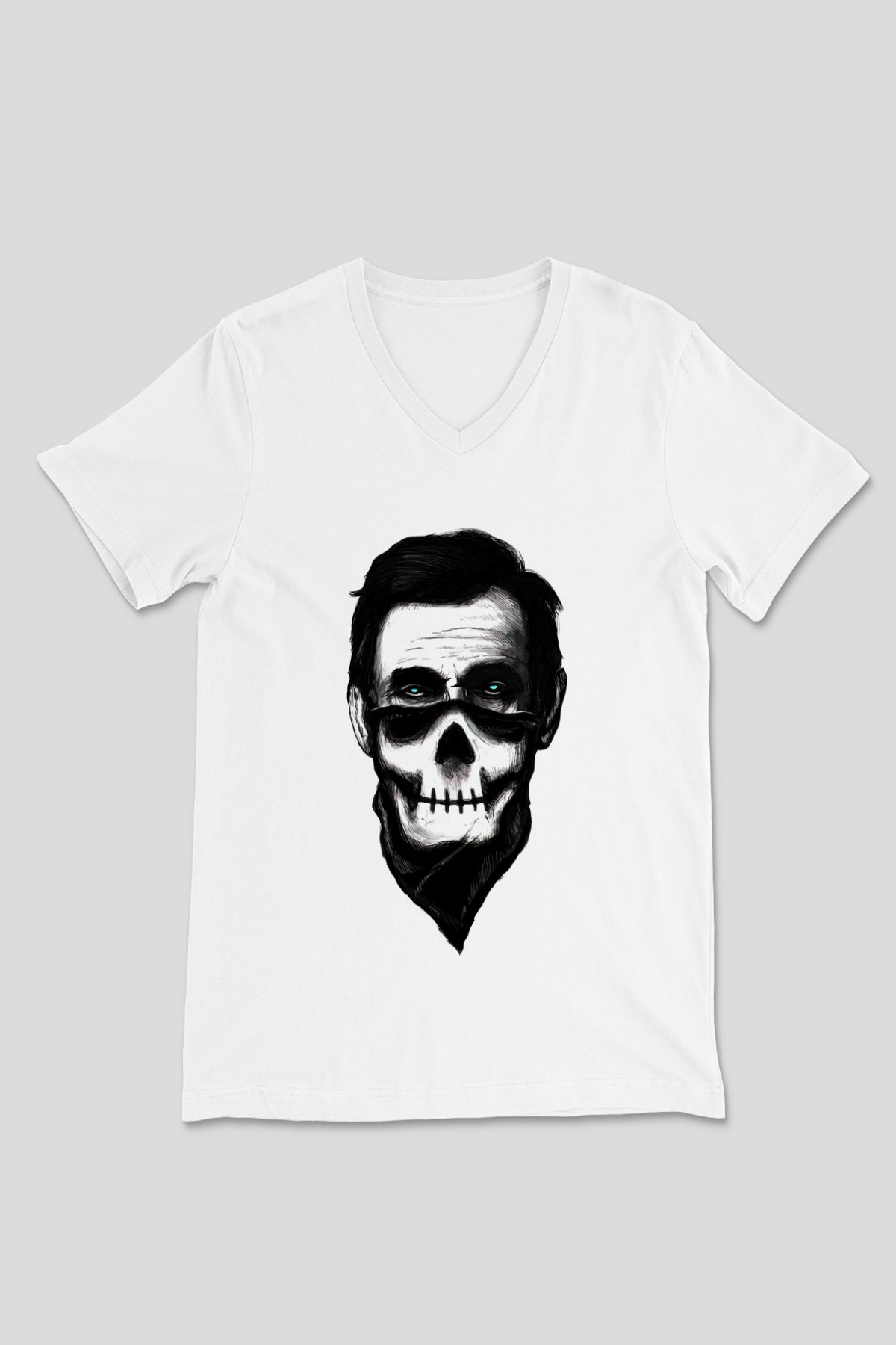 Abraham Lincoln Beyaz Unisex V Yaka Tişört T-Shirt