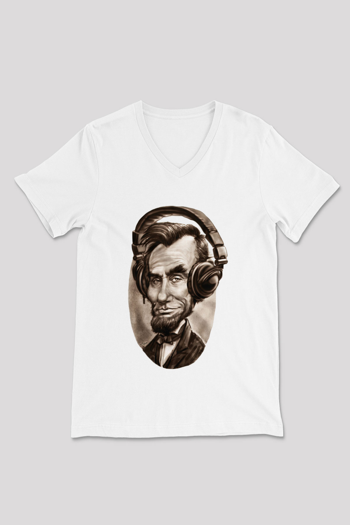 Abraham Lincoln Beyaz Unisex V Yaka Tişört T-Shirt