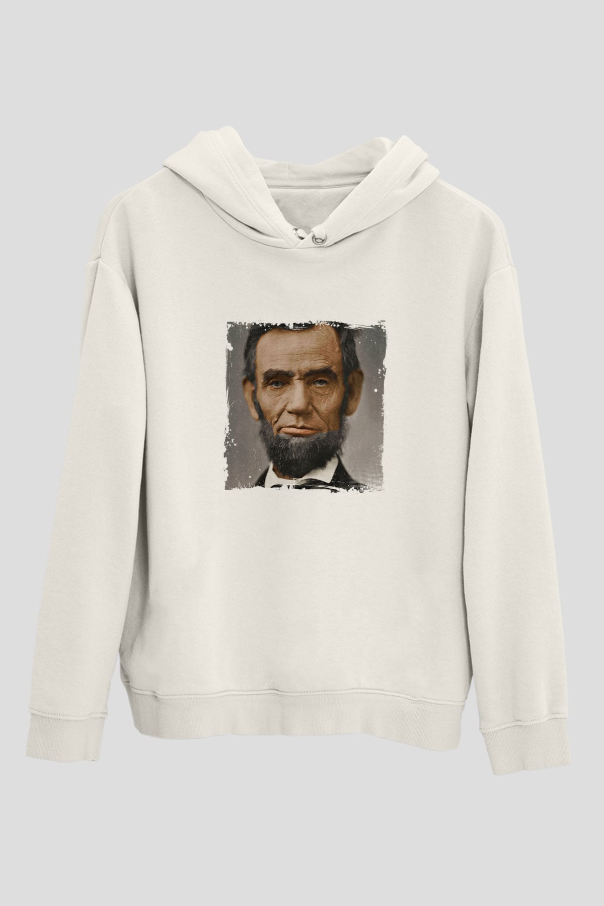 Abraham Lincoln Unisex Baskılı Beyaz Kapüşonlu Sweatshirt