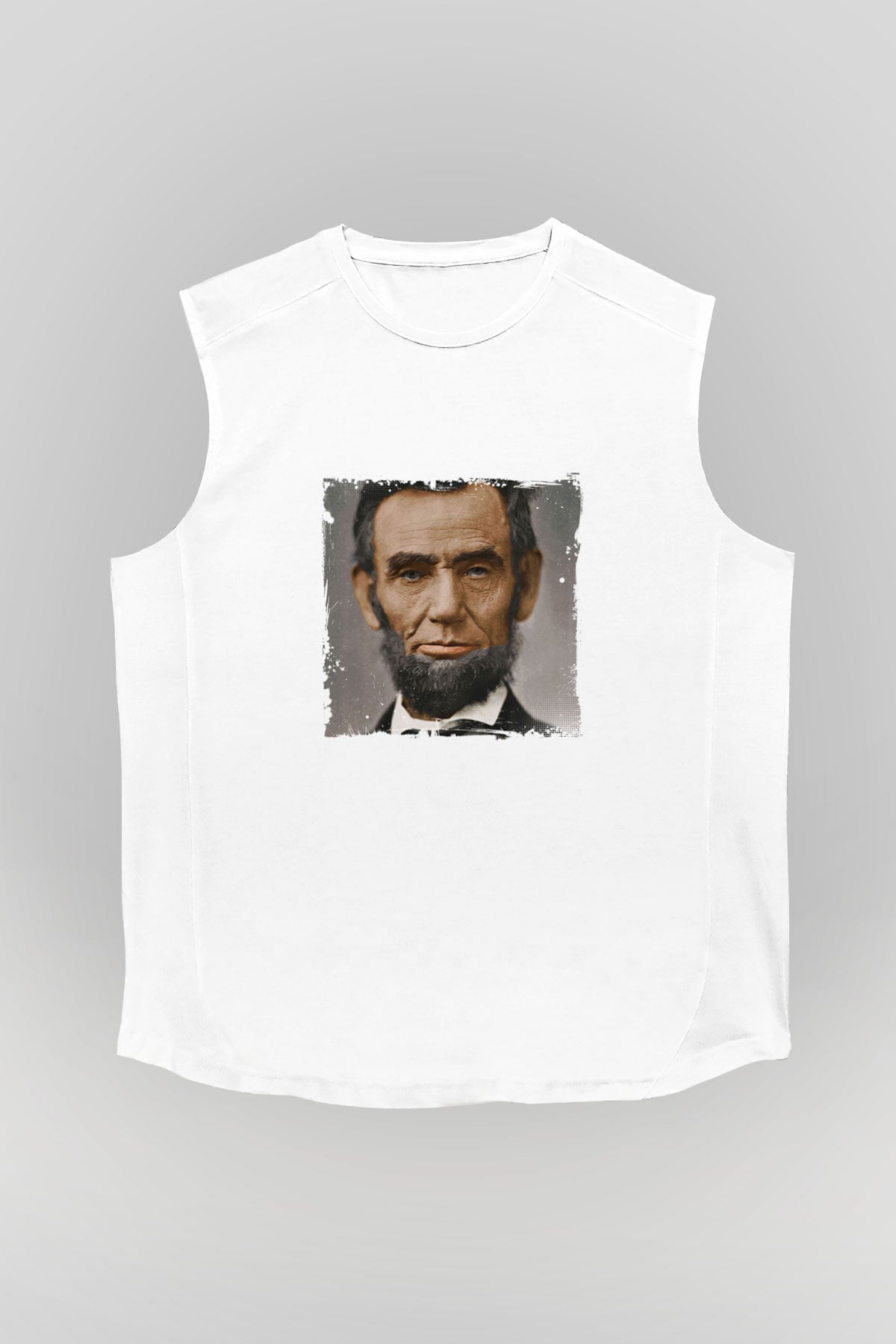 Abraham Lincoln Unisex Baskılı Beyaz Kolsuz Tişört