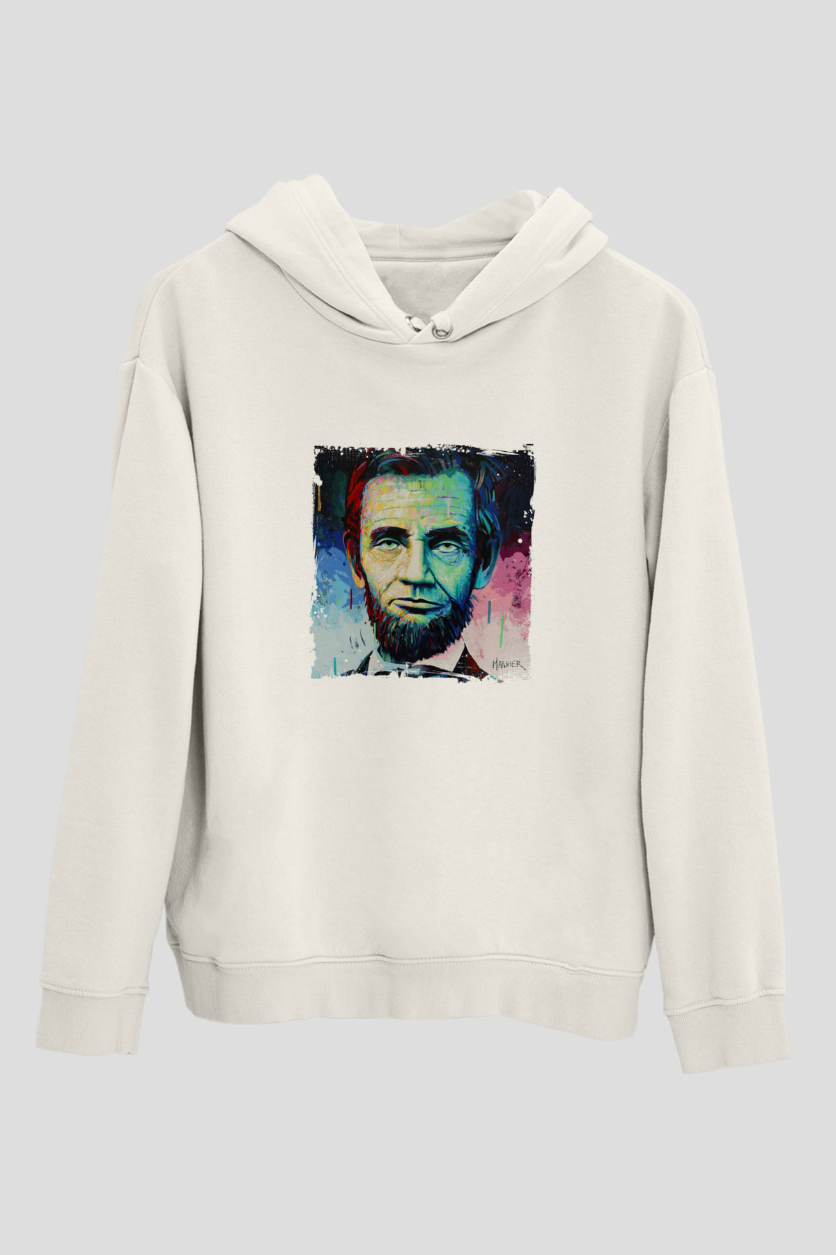 Abraham Lincoln Unisex Baskılı Beyaz Kapüşonlu Sweatshirt