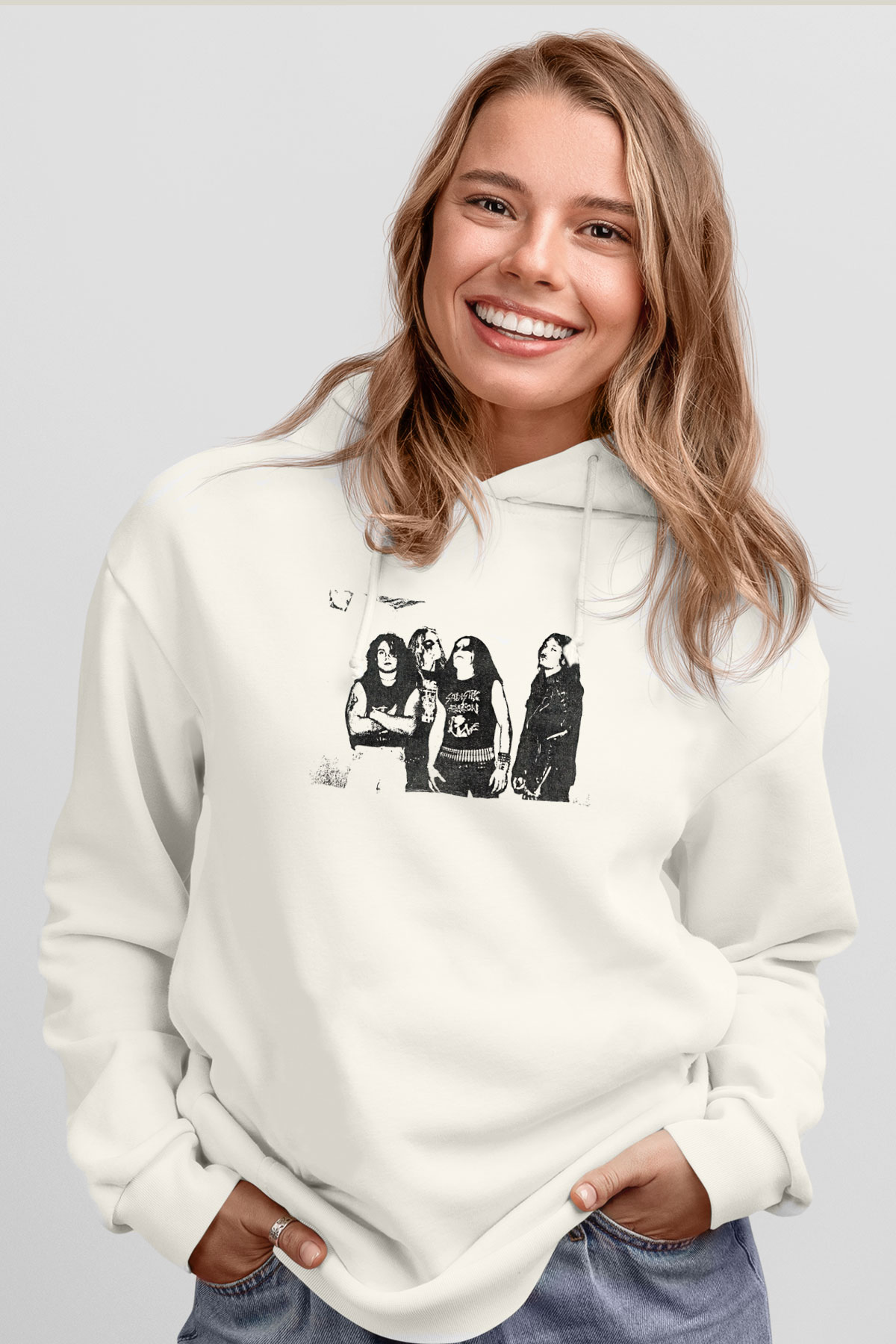 Abruptum Baskılı Beyaz Unisex Kapüşonlu Sweatshirt