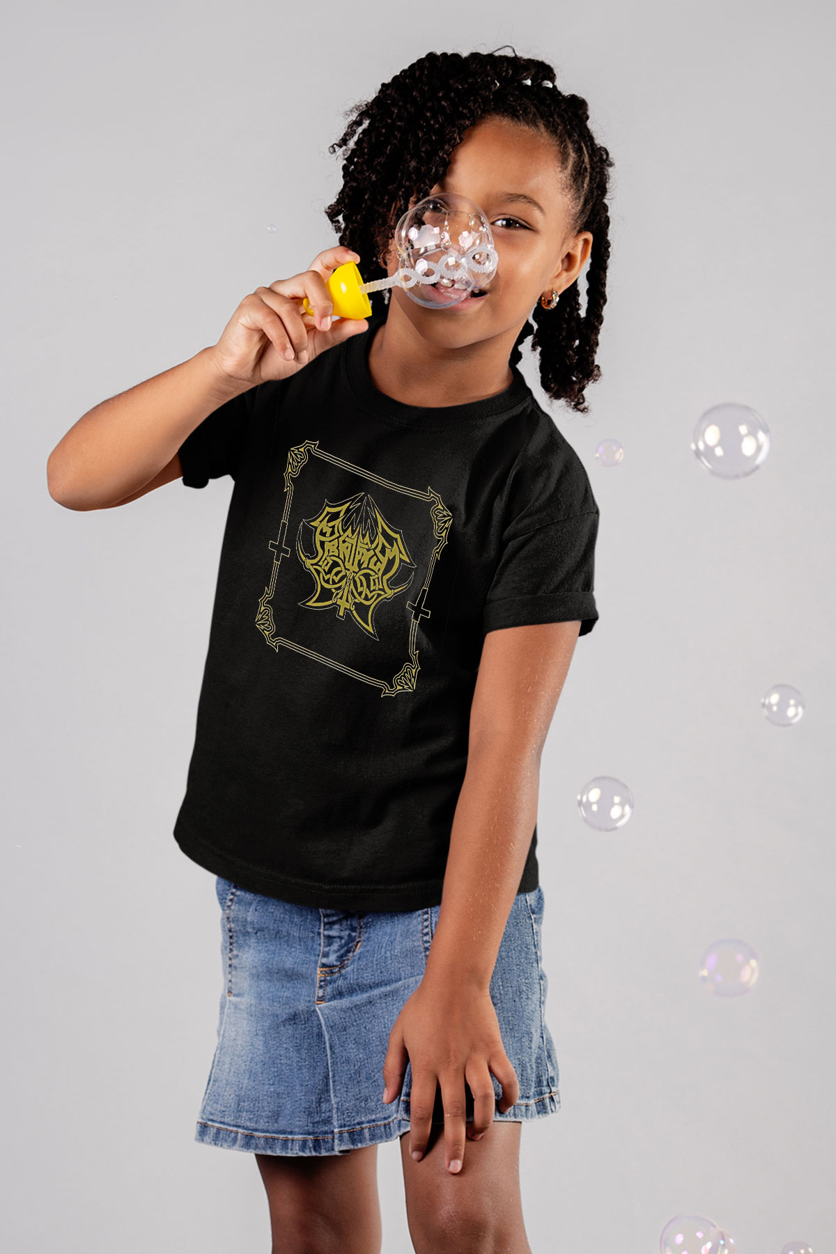 Abruptum Baskılı Unisex Siyah Çocuk Tişört - Tshirt
