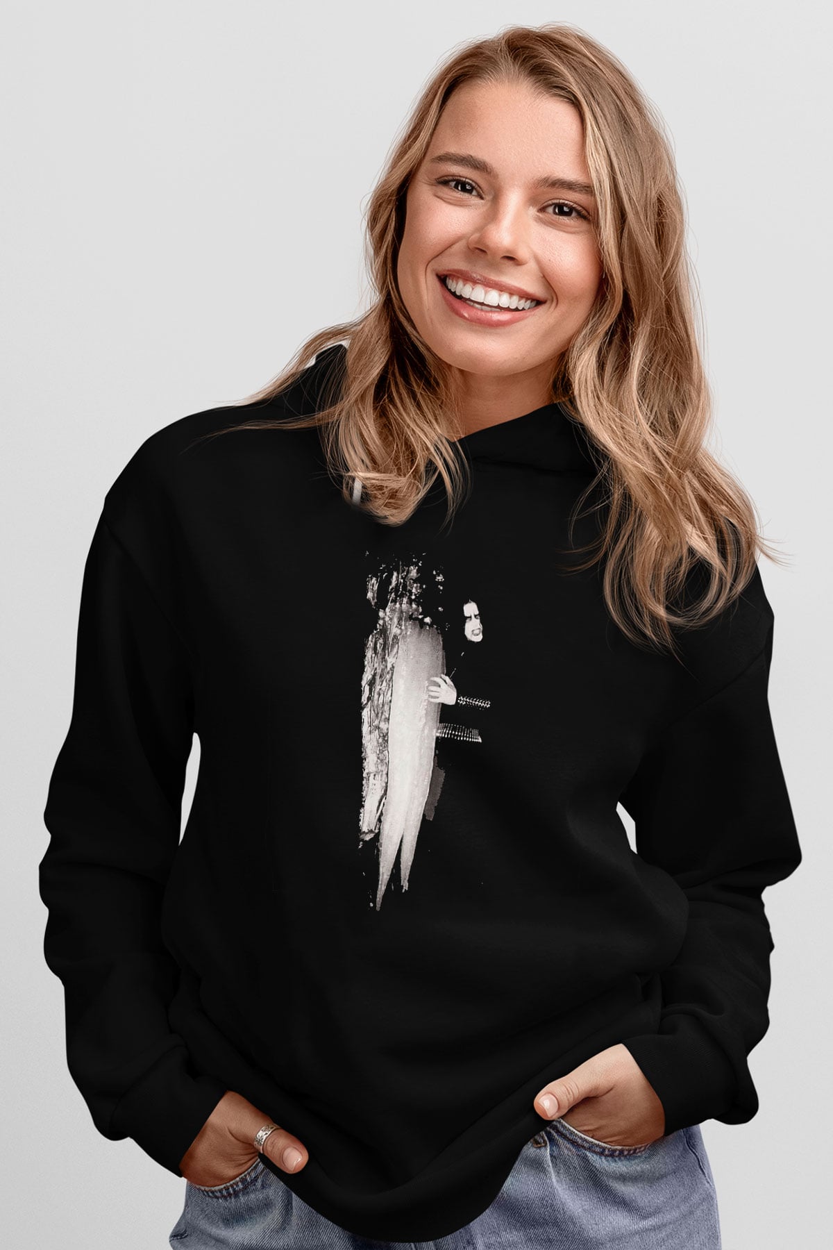 Abruptum Baskılı Unisex Siyah Hoodie