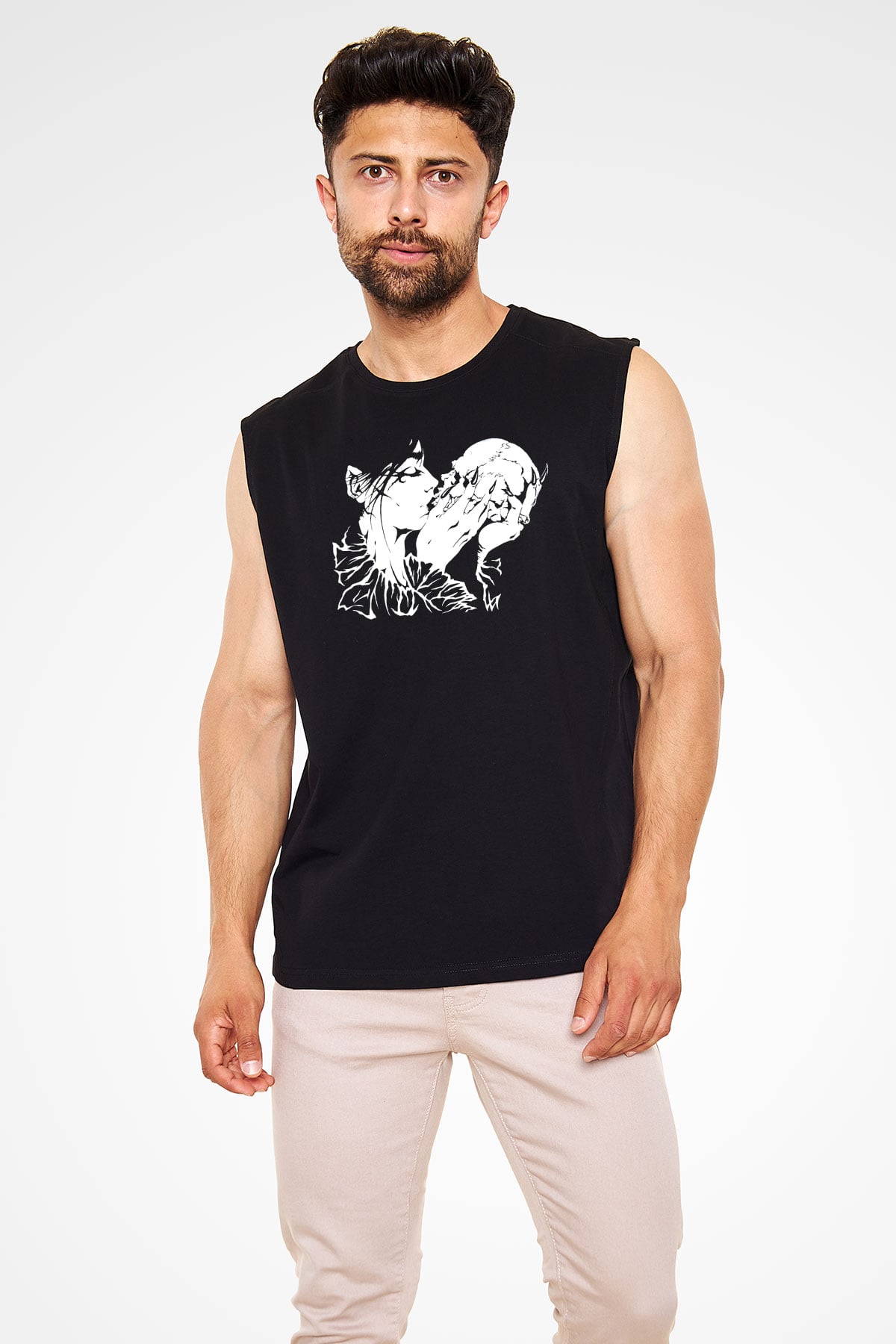 Abruptum Baskılı Unisex Siyah Kolsuz Tişört - Tshirt