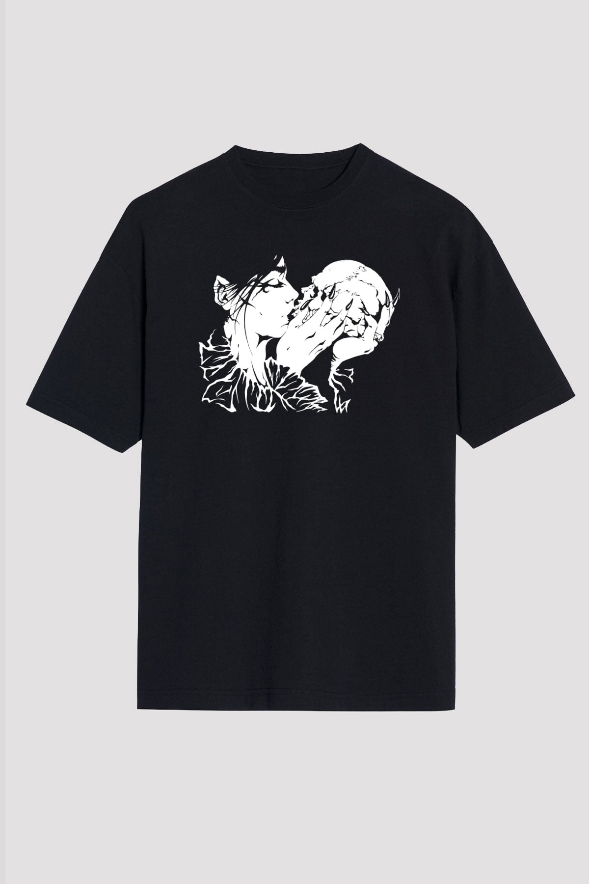 Abruptum Baskılı Unisex Siyah Oversize Tişört - Tshirt