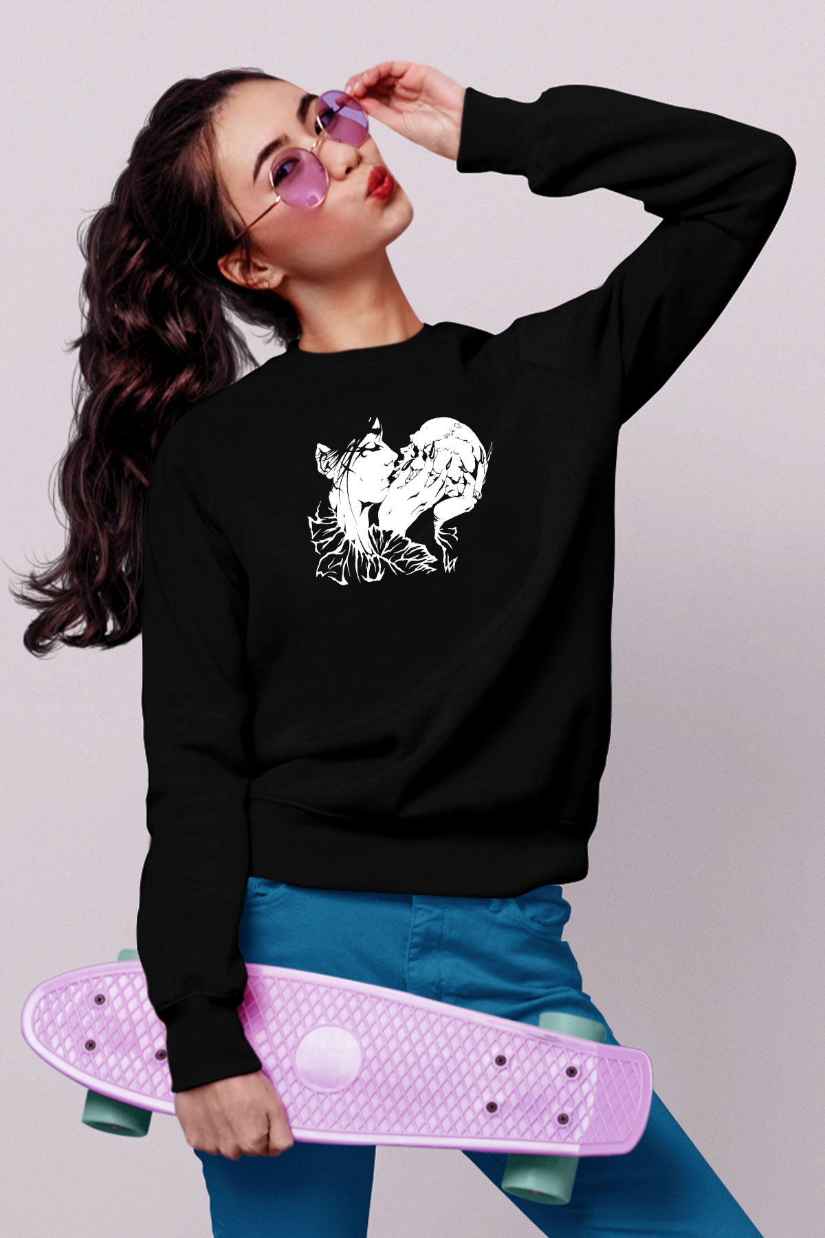 Abruptum Baskılı Unisex Siyah Sweatshirt