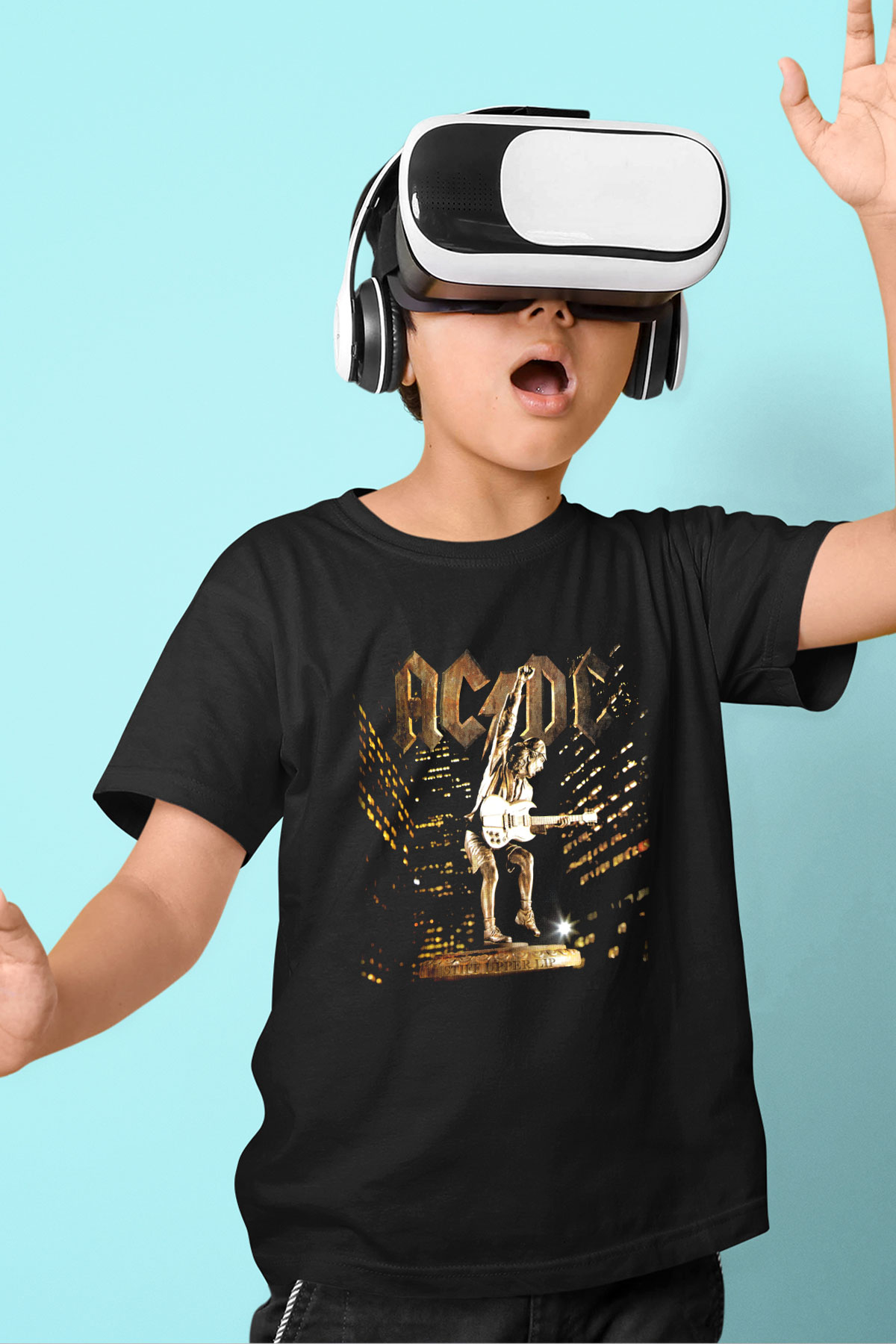 AC DC Angus Young Baskılı Siyah Unisex Çocuk Tişört