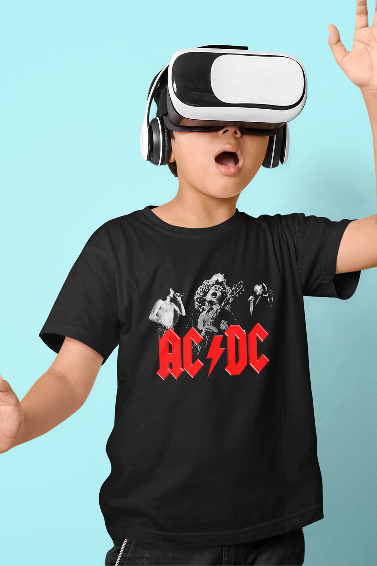 AC DC Angus Young Baskılı Siyah Unisex Çocuk Tişört