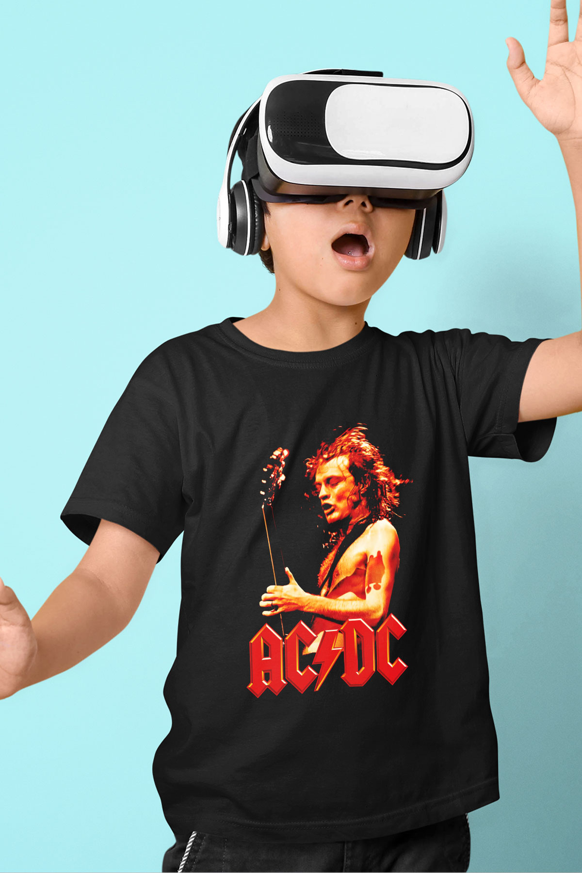 AC DC Angus Young Baskılı Siyah Unisex Çocuk Tişört