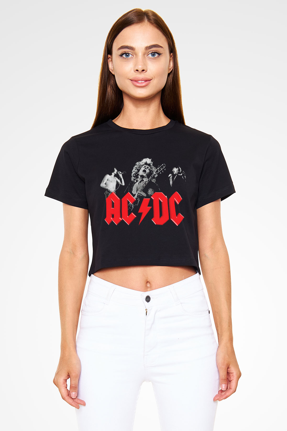 AC DC Angus Young Siyah Crop Top Tişört