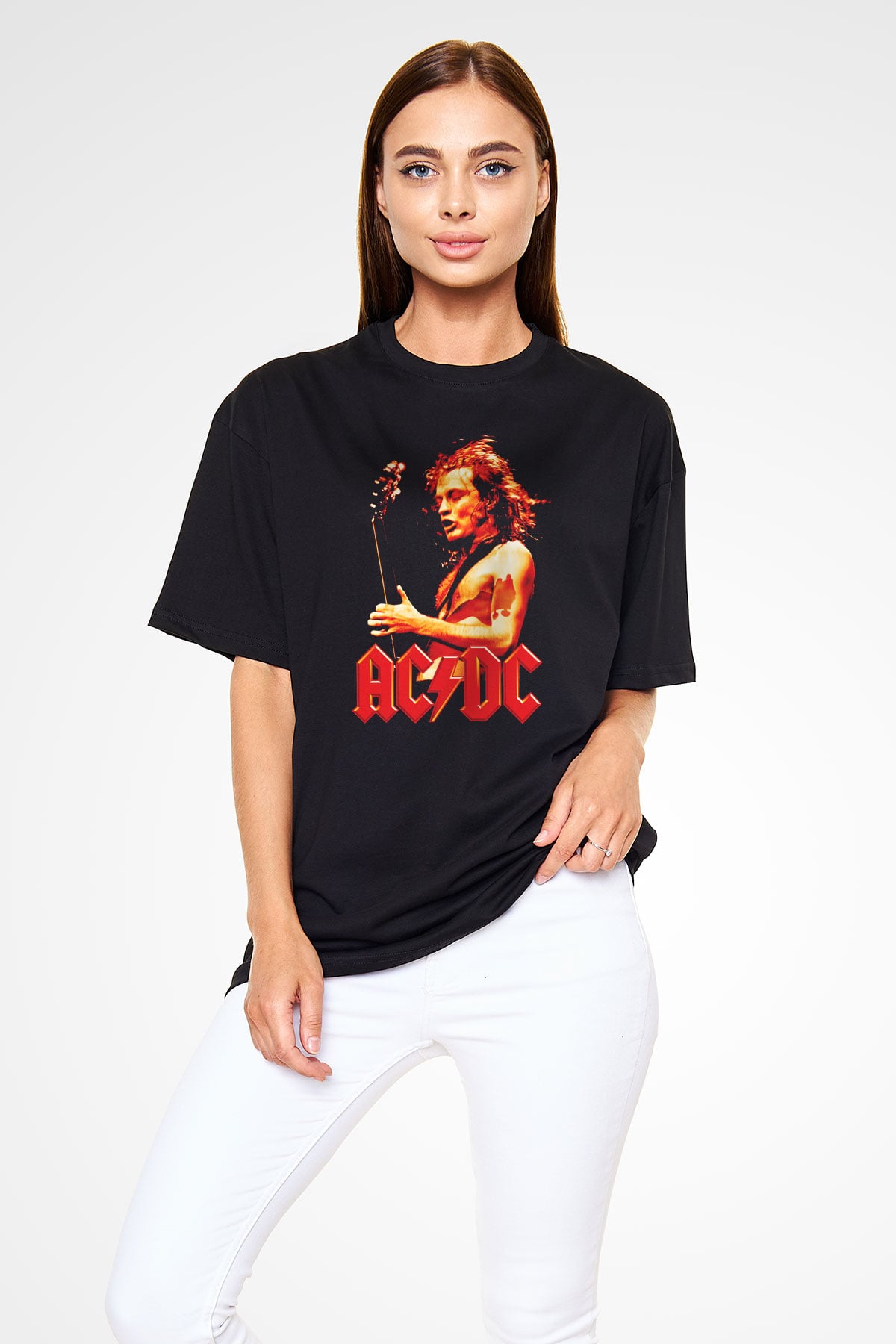 AC DC Angus Young Siyah Unisex Oversize Tişört T-Shirt