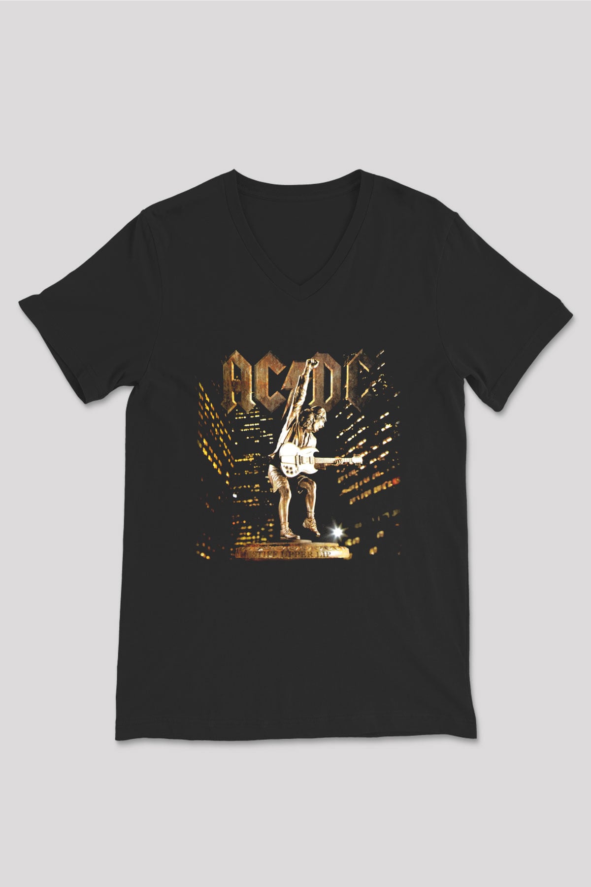 AC DC Angus Young Siyah Unisex V Yaka Tişört T-Shirt